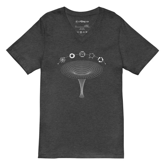 OMTHREAD Dark Grey Heather / S QMM White Print Unisex V-Neck T-Shirt