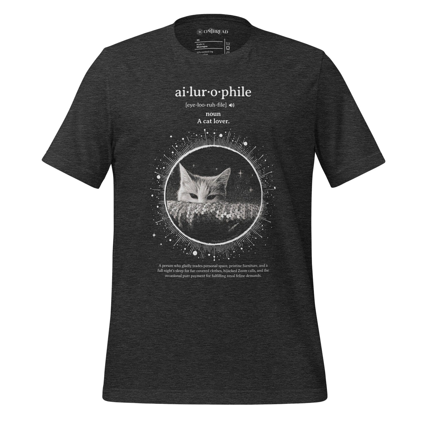 OMTHREAD Dark Grey Heather / XS Ailurophile Cat Lover T-Shirt | Funny Loch Ness-Inspired Cat Tee | OMThread Exclusive