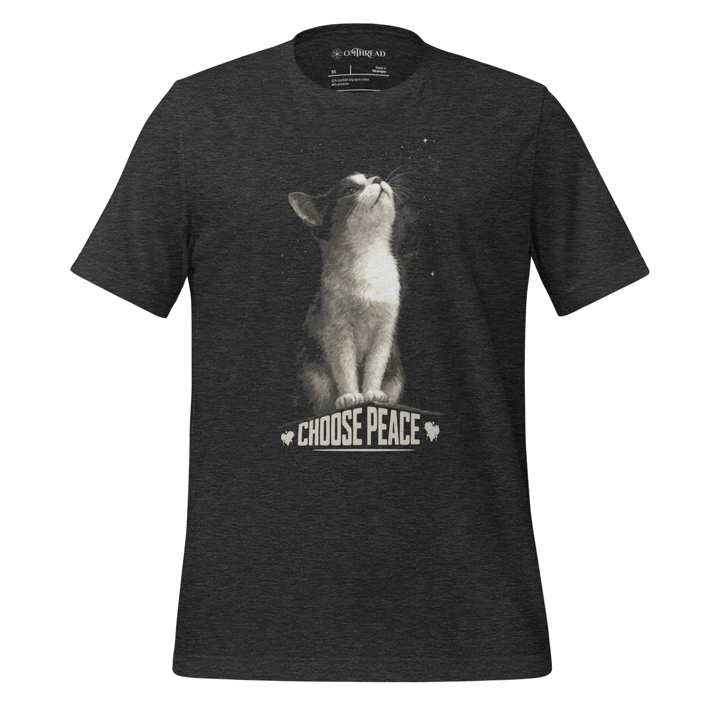 OMTHREAD Dark Grey Heather / XS Choose Peace Cat T-Shirt, Inspirational Cat Shirt, Positive Gift for Cat Lovers