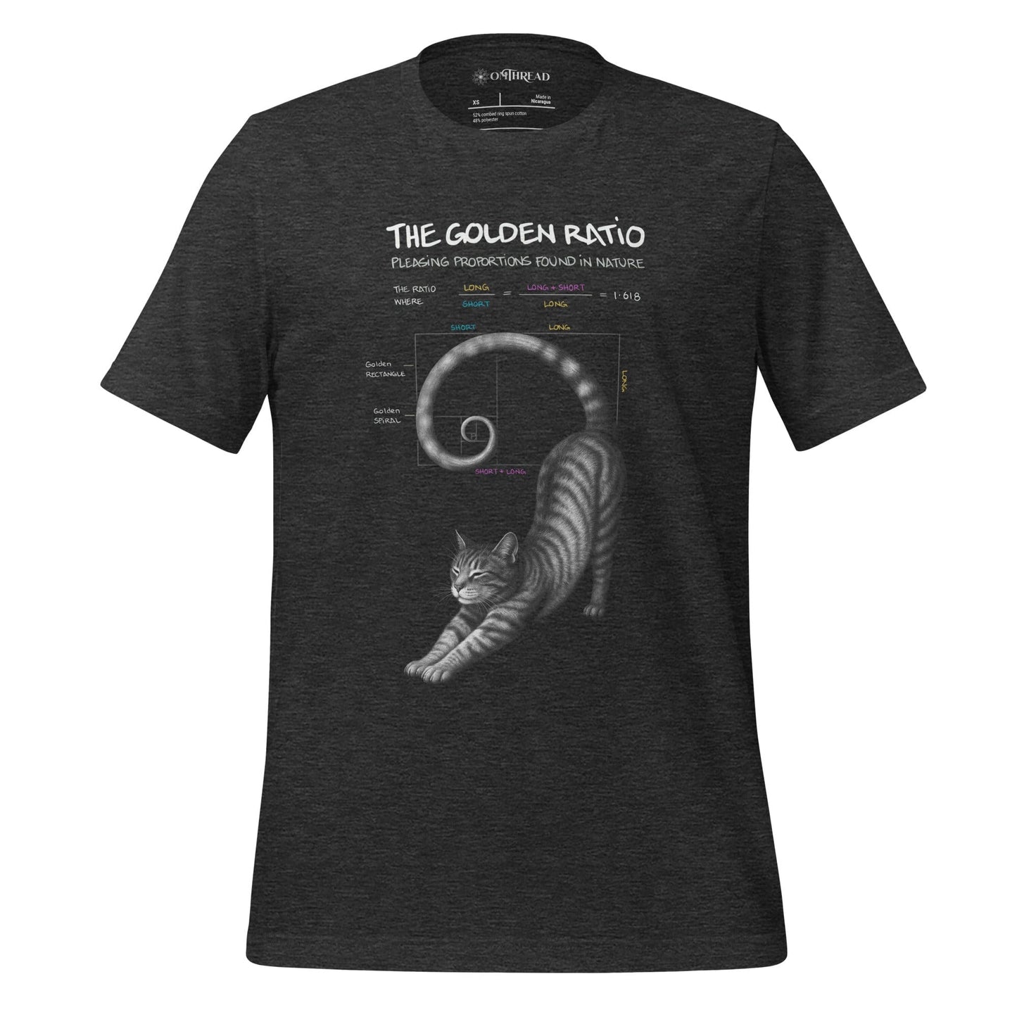 OMTHREAD Dark Grey Heather / XS Golden Ratio Cat T-Shirt for Math and Nature Lovers