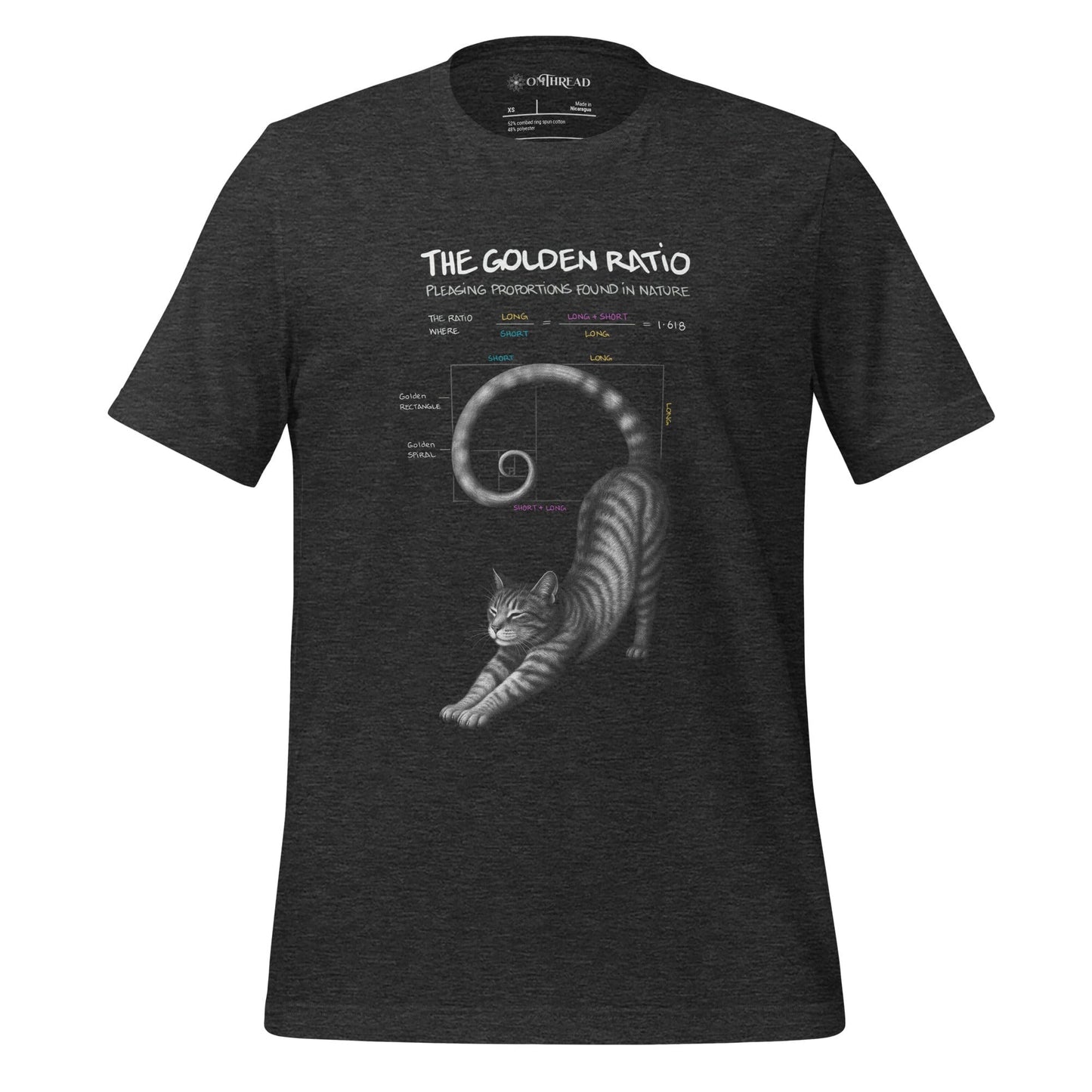 OMTHREAD Dark Grey Heather / XS Golden Ratio Cat T-Shirt for Math and Nature Lovers