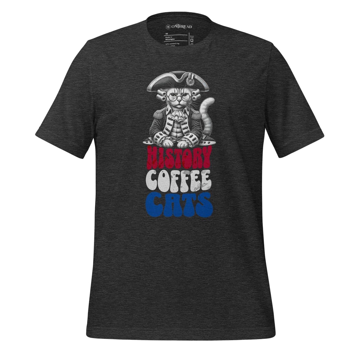 OMTHREAD Dark Grey Heather / XS History Cats Coffee T-Shirt | Funny Cat Lover Tee | Retro Cat Coffee Shirt