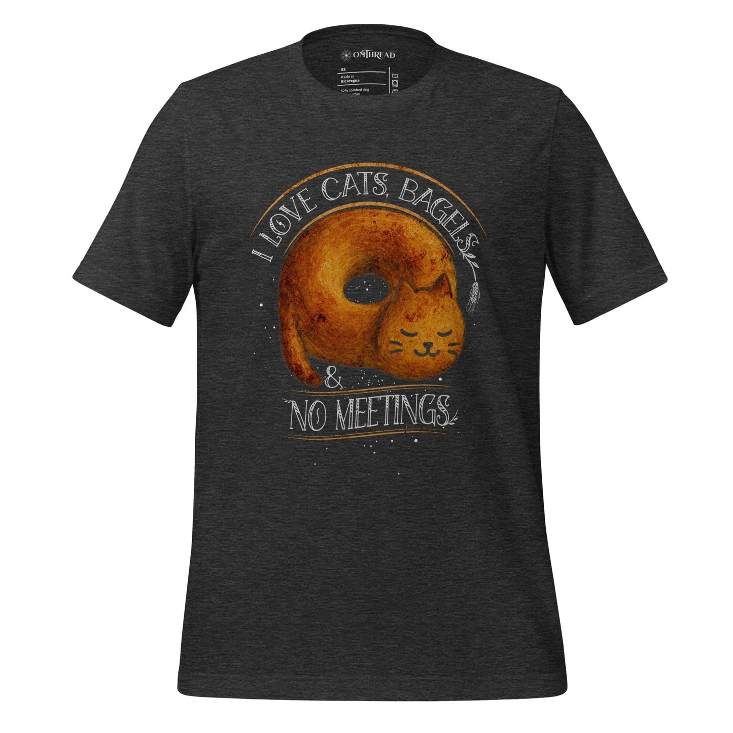 OMTHREAD Dark Grey Heather / XS I Love Cats, Bagels and No Meetings Cat T-Shirt