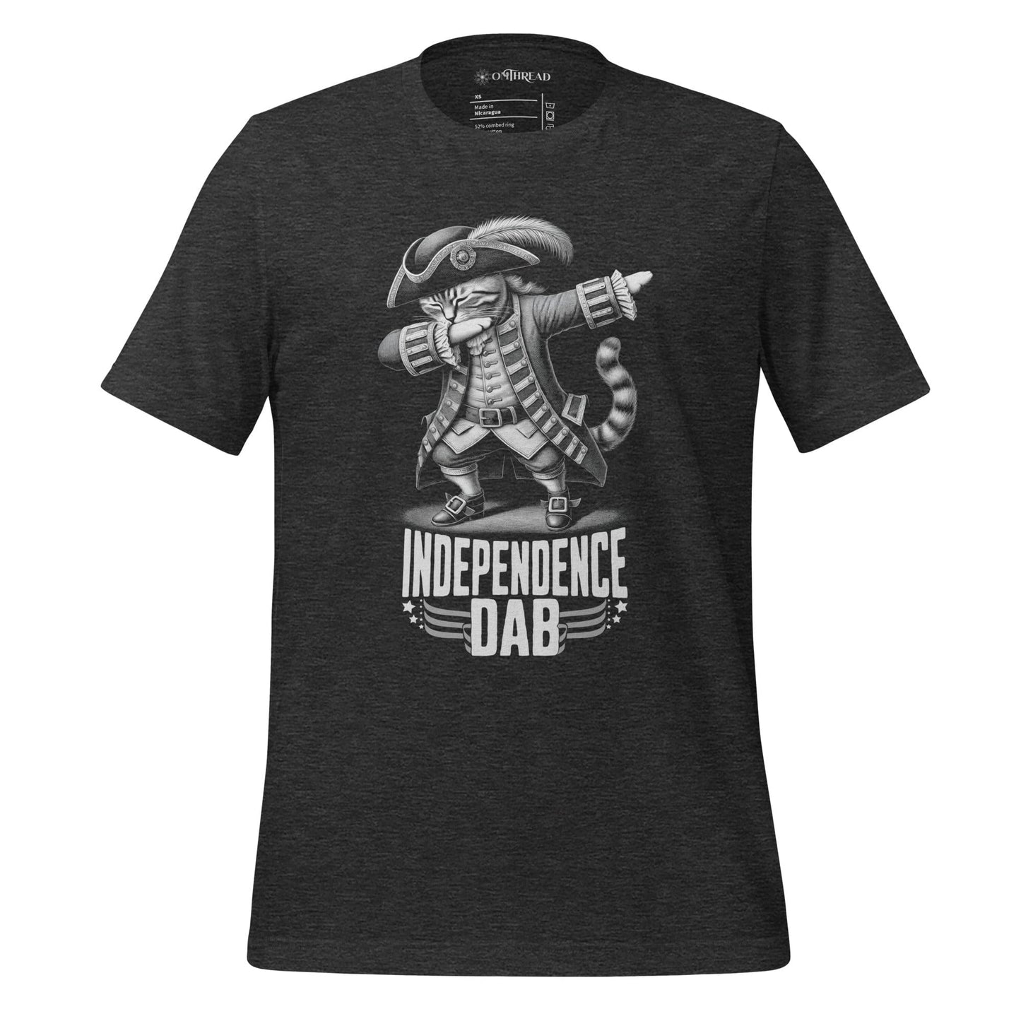 OMTHREAD Dark Grey Heather / XS Independence Dab Cat T-Shirt for Fourth of July and Patriots