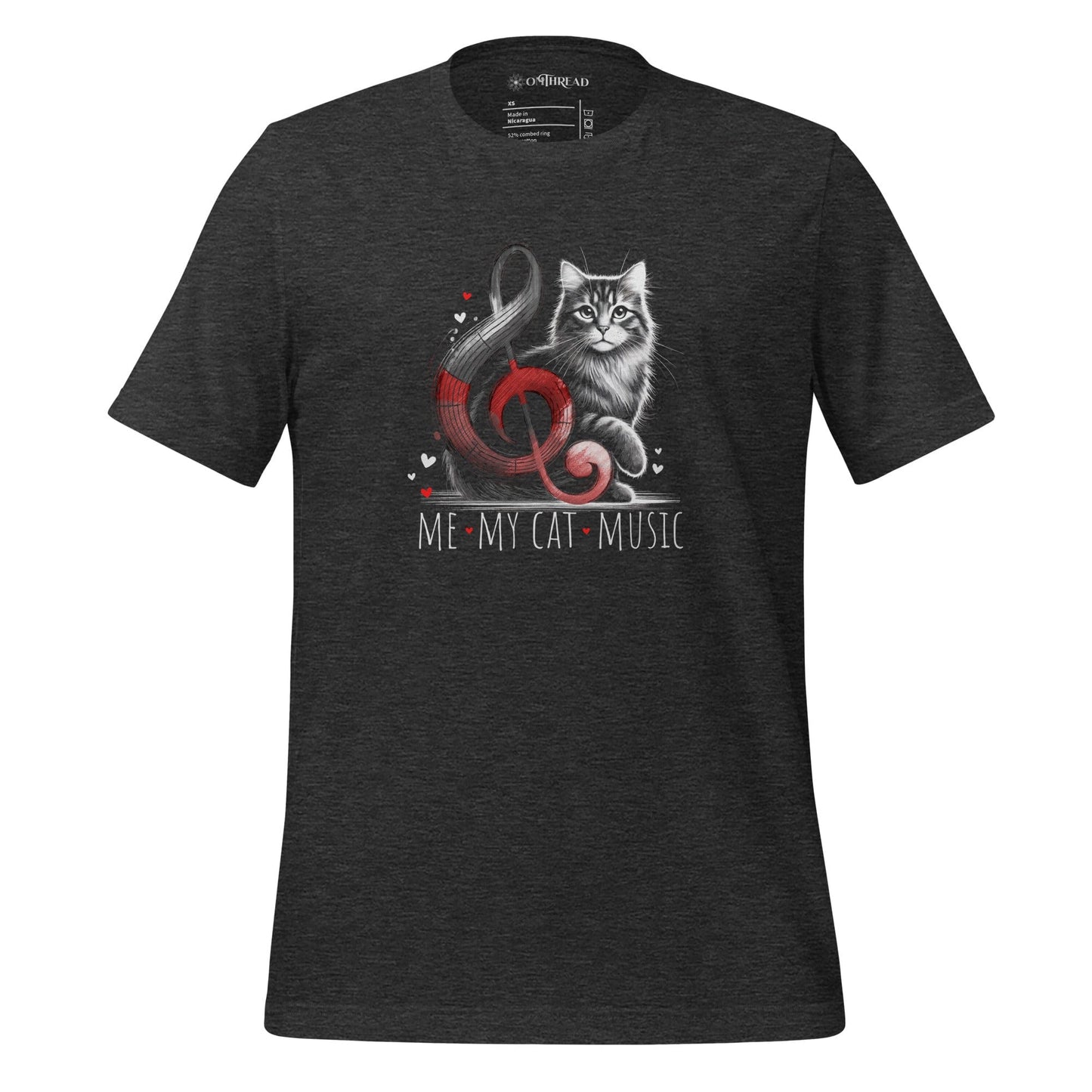 OMTHREAD Dark Grey Heather / XS Me My Cat and Music T-Shirt | Cat Lover Musical Tee