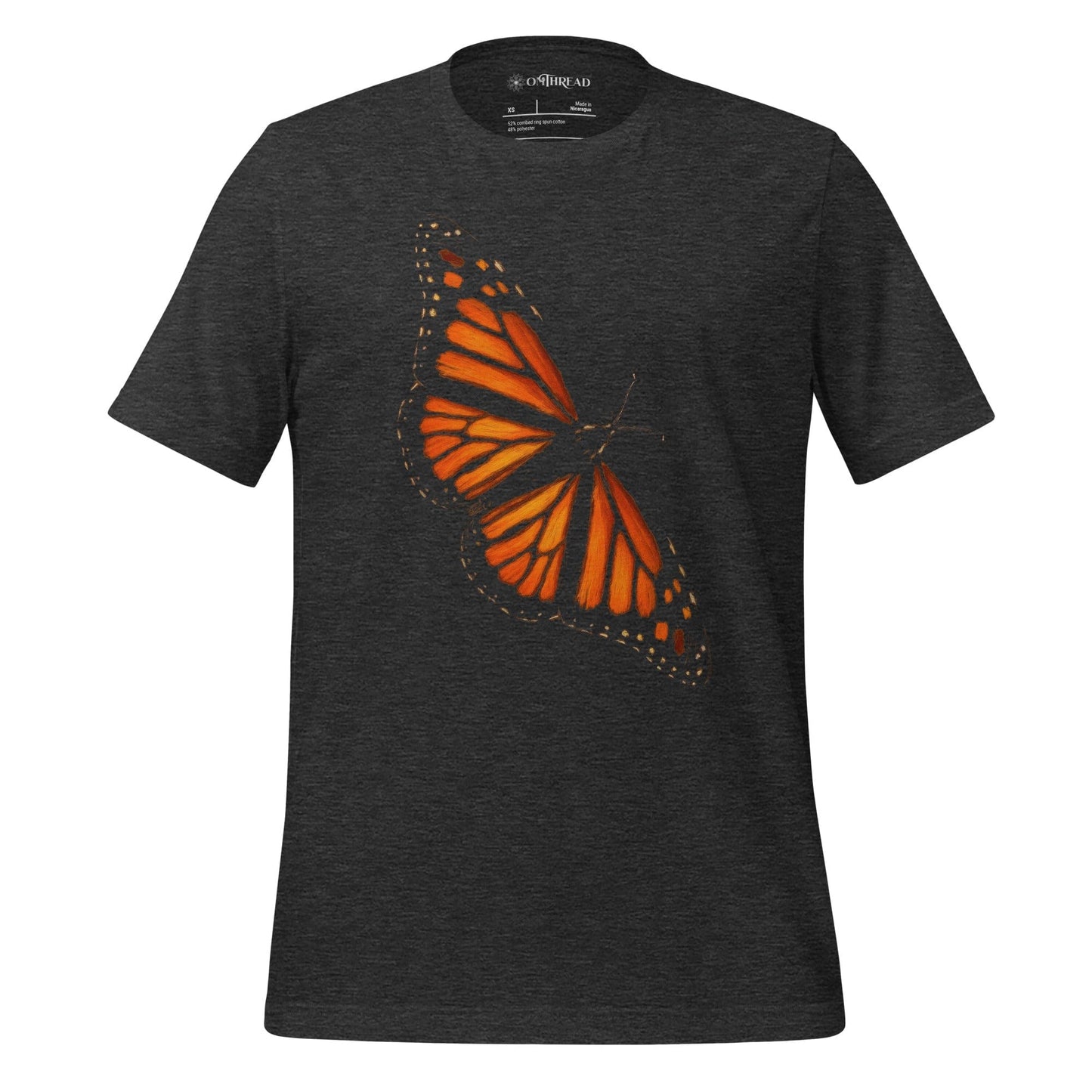 OMTHREAD Dark Grey Heather / XS Monarch Butterfly T Shirt Nature Conservation Tee for Butterfly Lovers