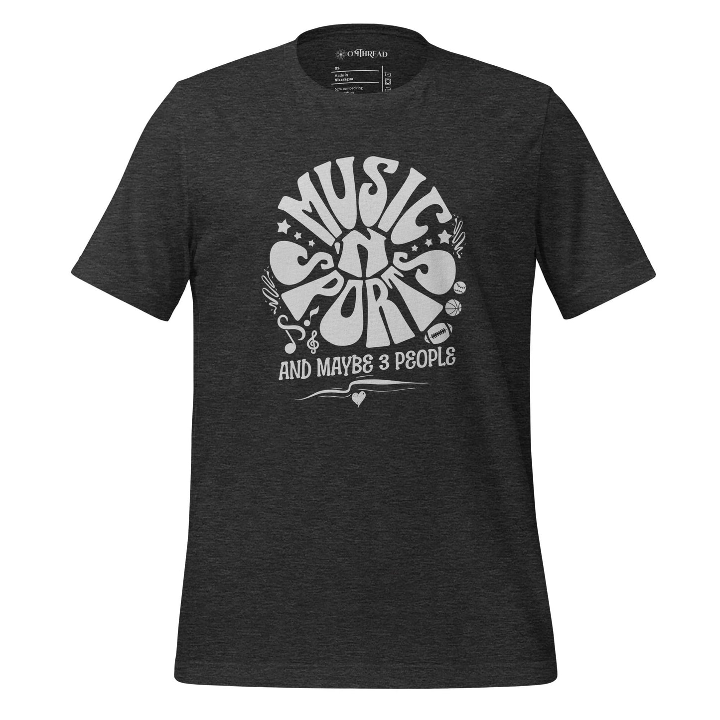 OMTHREAD Music 'N Sports T-Shirt Fun Introvert Dark Gray Tee Humorous Gift for Music and Sports Lovers.