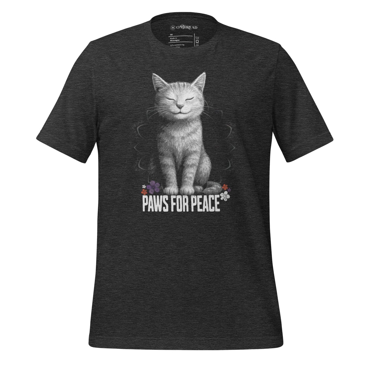 OMTHREAD Dark Grey Heather / XS Paws for Peace Cat T-Shirt, Peaceful Cat Shirt for Cat Lovers, Giftable Yoga Cat Tee
