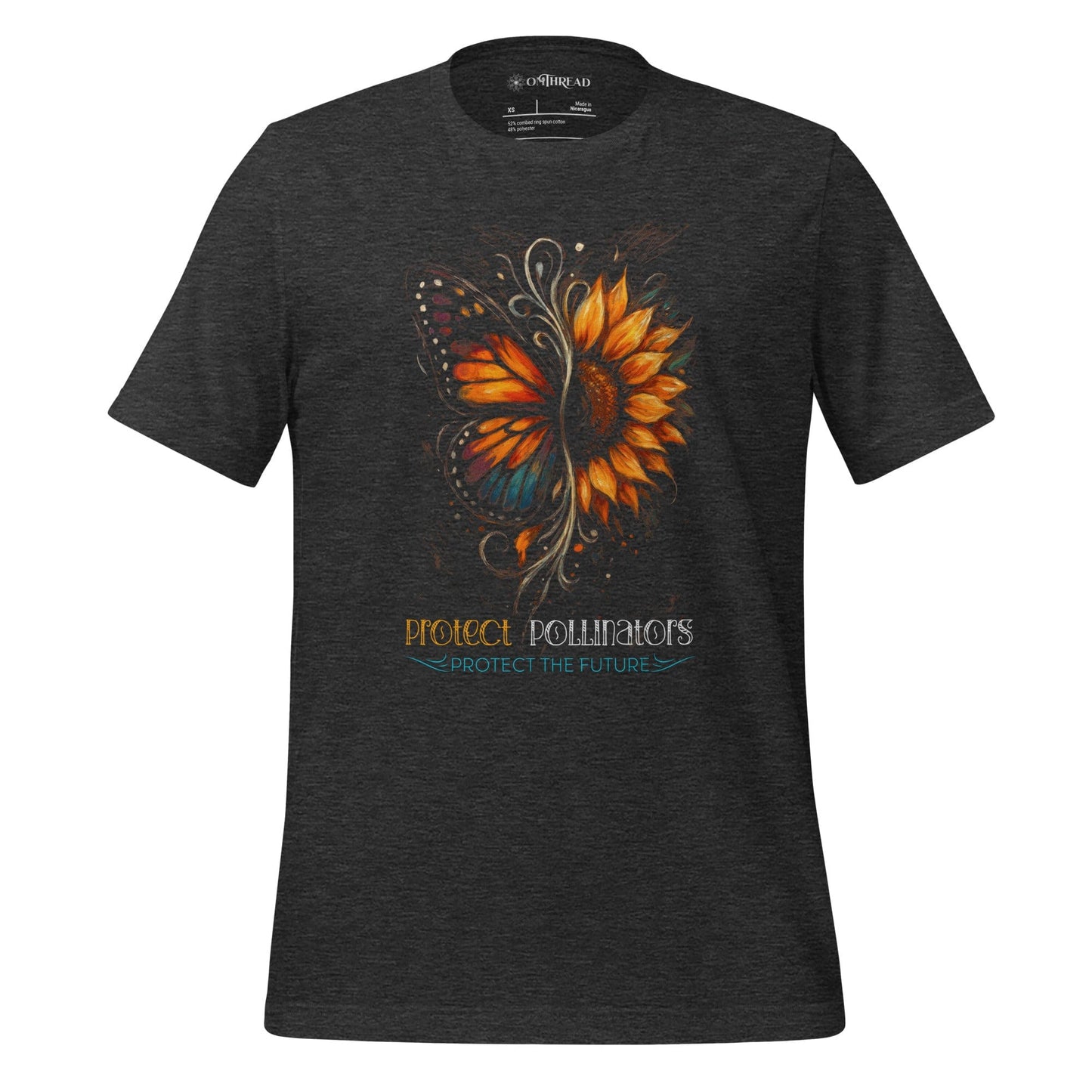 OMTHREAD Dark Grey Heather / XS Protect Pollinators Protect the Future Monarch Butterfly and Sunflower Shirt