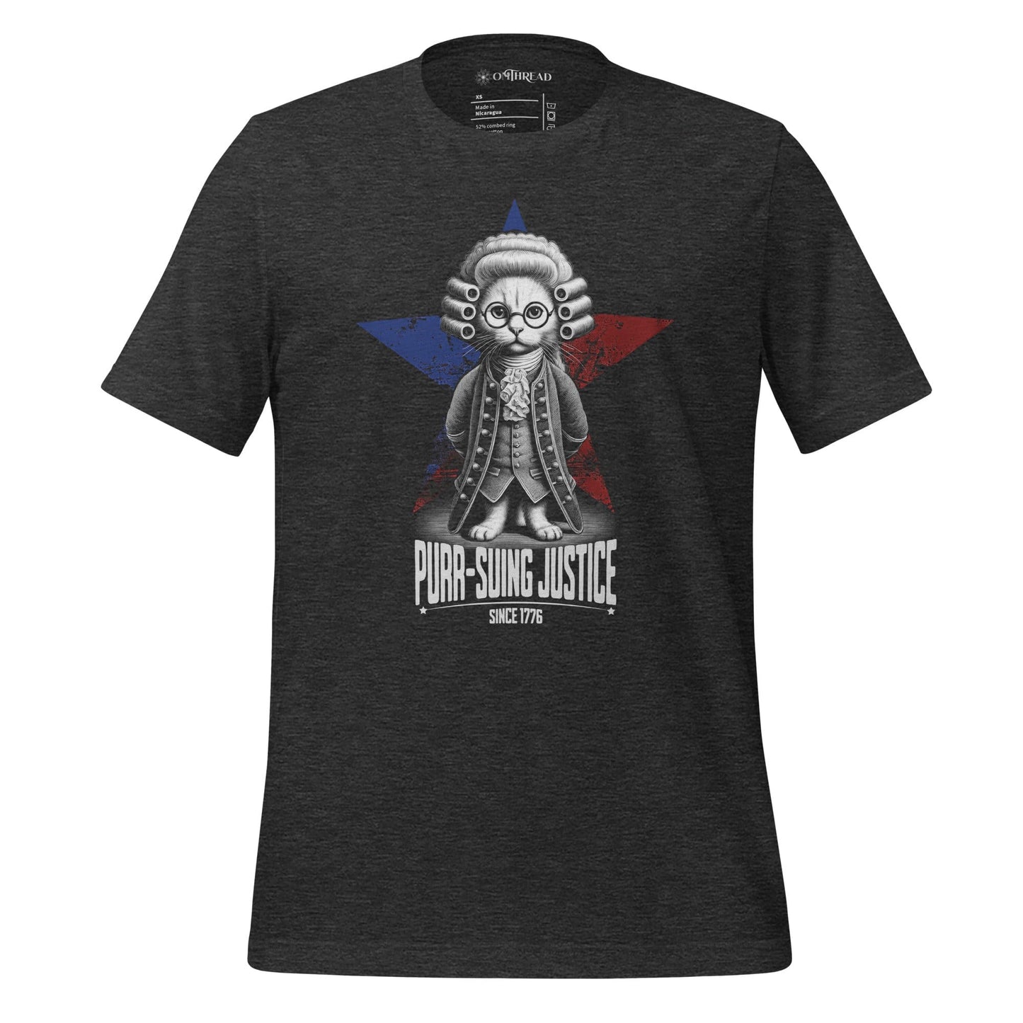 OMTHREAD Dark Grey Heather / XS Purr-suing Justice T-Shirt | Cat Lawyer Tee | Historical Cat Shirt