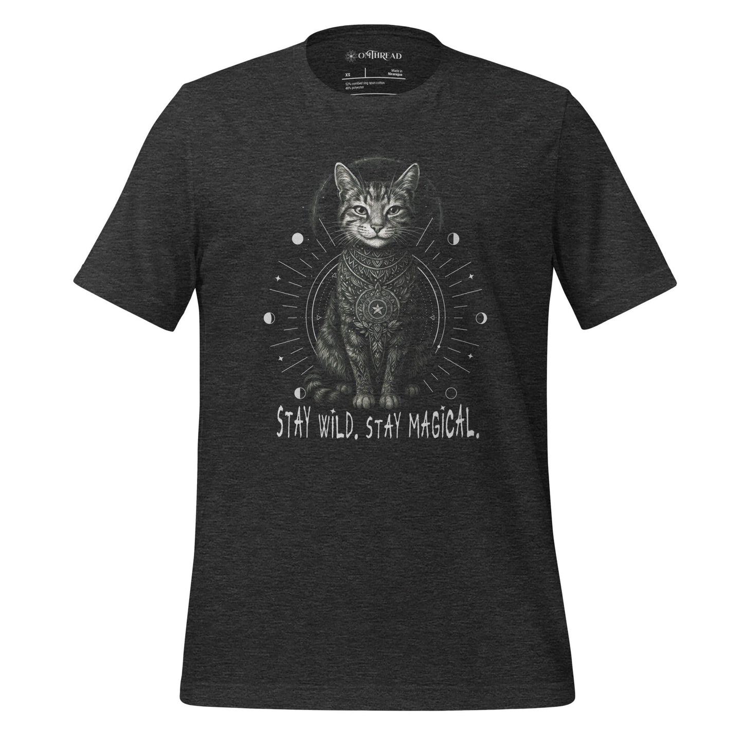 OMTHREAD Dark Grey Heather / XS Stay Wild Stay Magical Cat T-Shirt, Boho Mystic Cat Shirt, Spiritual Cat Lover Gift Tee