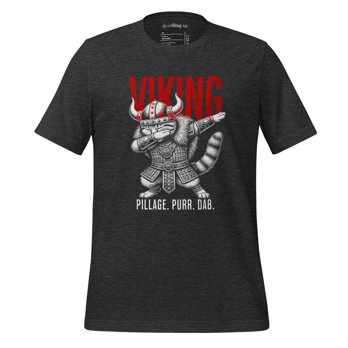 OMTHREAD Dark Grey Heather / XS Viking Dab Cat T-Shirt | Funny Pillage Purr Dab Graphic Tee