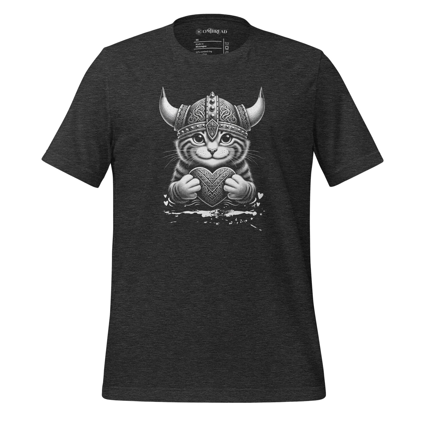 OMTHREAD Dark Grey Heather / XS Viking Heart Cat T-Shirt | Cute Norse-Inspired Feline Graphic Tee