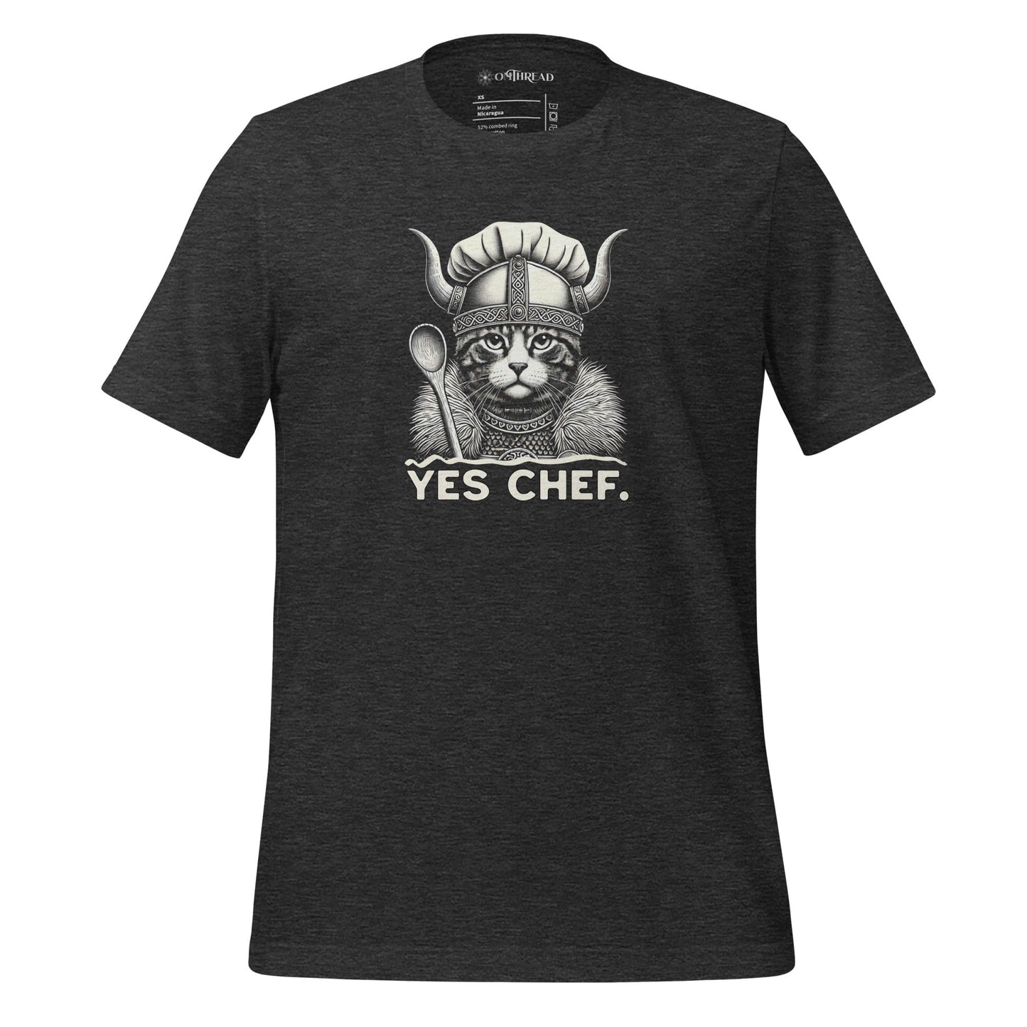 OMTHREAD Dark Grey Heather / XS Yes Chef Cat T-Shirt | Funny Cooking and Viking-Themed Graphic Tee