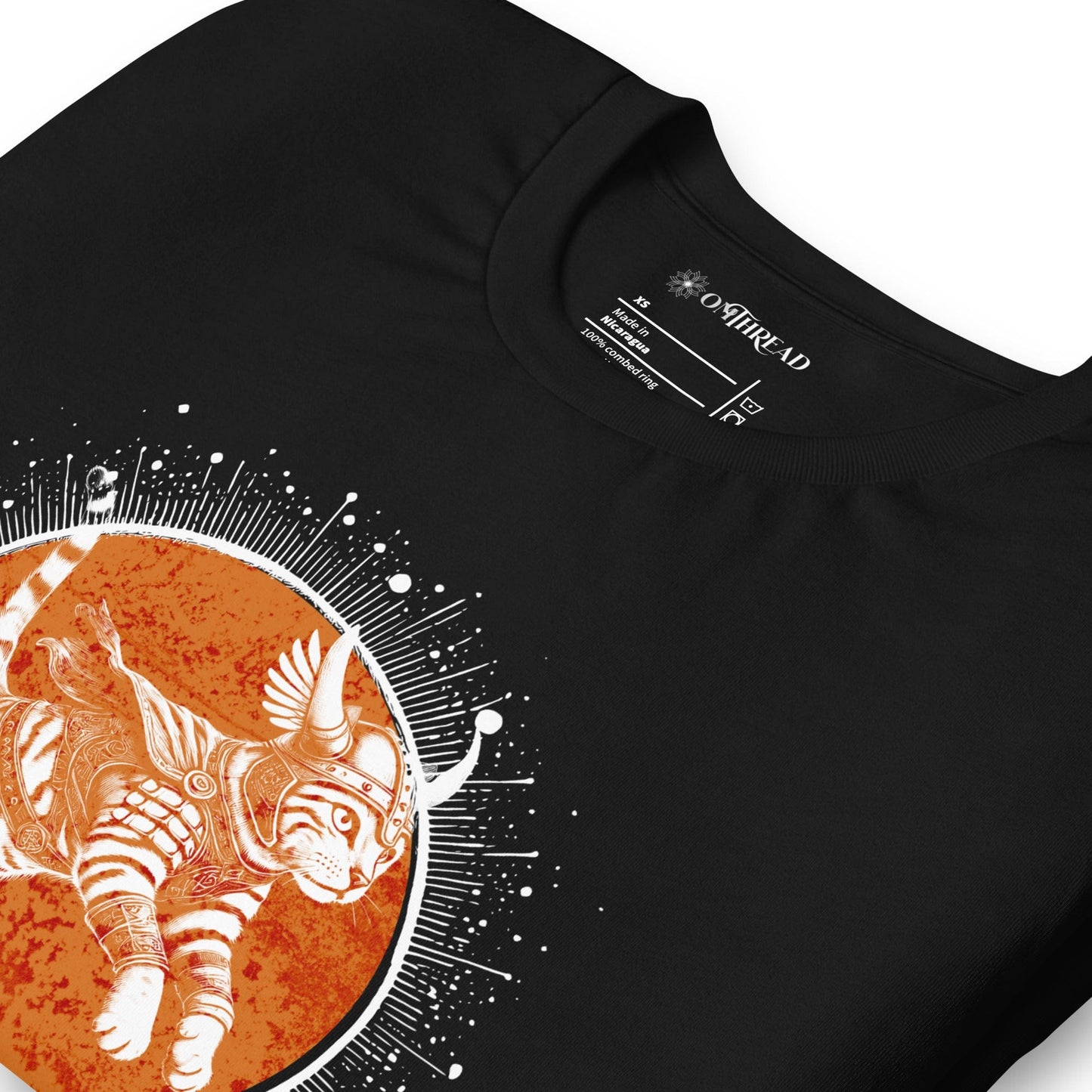 OMTHREAD Epic Warrior Cat T-Shirt | Norse Mythology-Inspired Graphic Tee