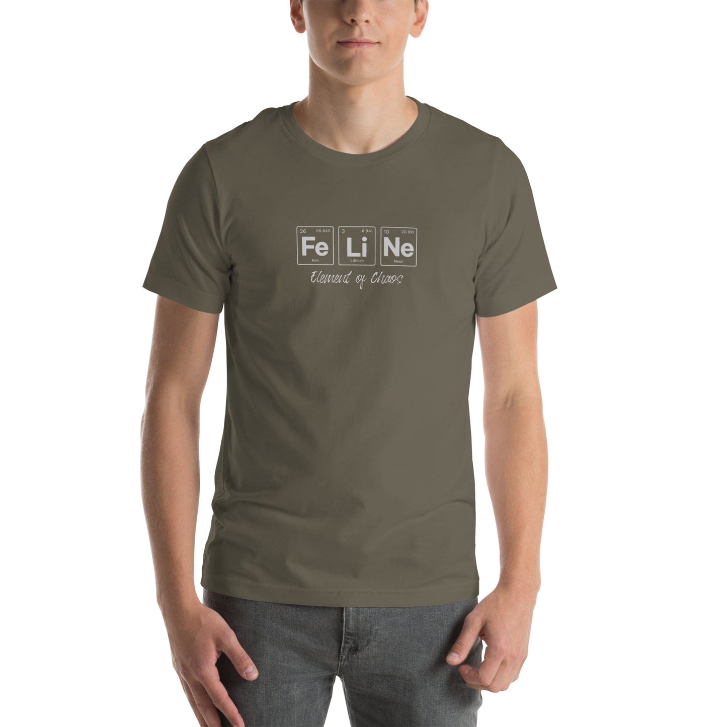 OMTHREAD FeLiNe Element of Chaos Tee | Chemistry Cat Pun Shirt | Fun Science Lover Gift