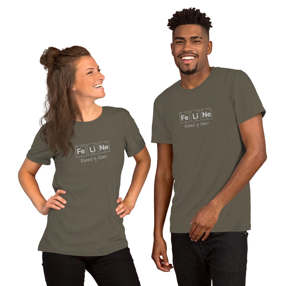 OMTHREAD FeLiNe Element of Chaos Tee | Chemistry Cat Pun Shirt | Fun Science Lover Gift