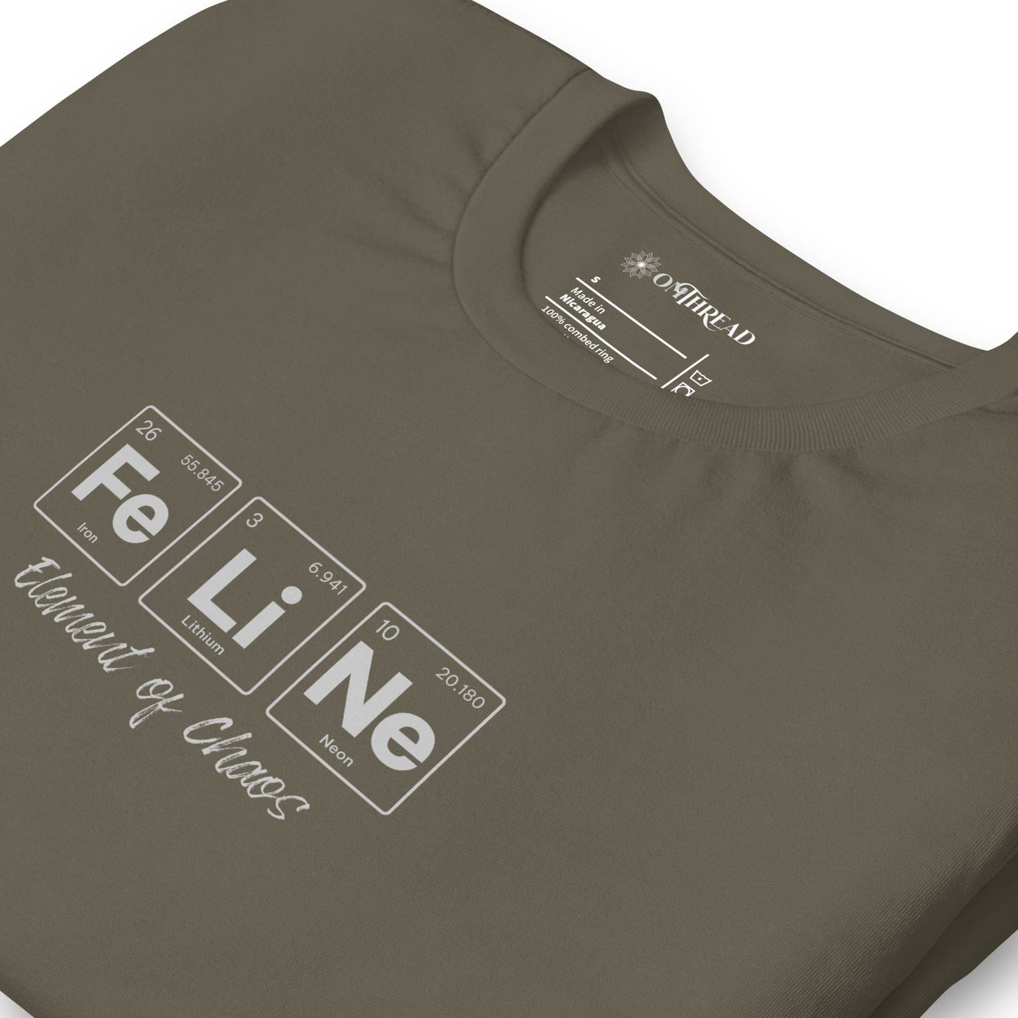 OMTHREAD FeLiNe Element of Chaos Tee | Chemistry Cat Pun Shirt | Fun Science Lover Gift