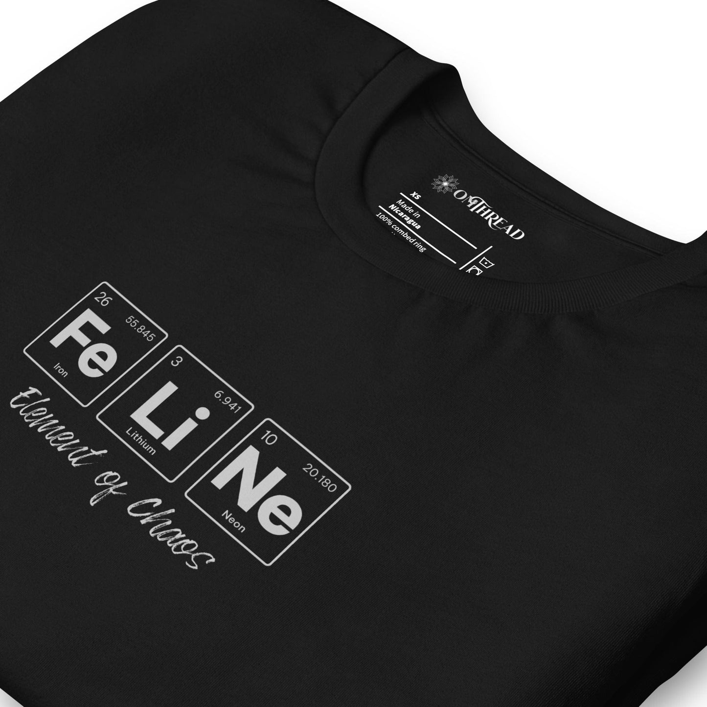 OMTHREAD FeLiNe Element of Chaos Tee | Chemistry Cat Pun Shirt | Fun Science Lover Gift