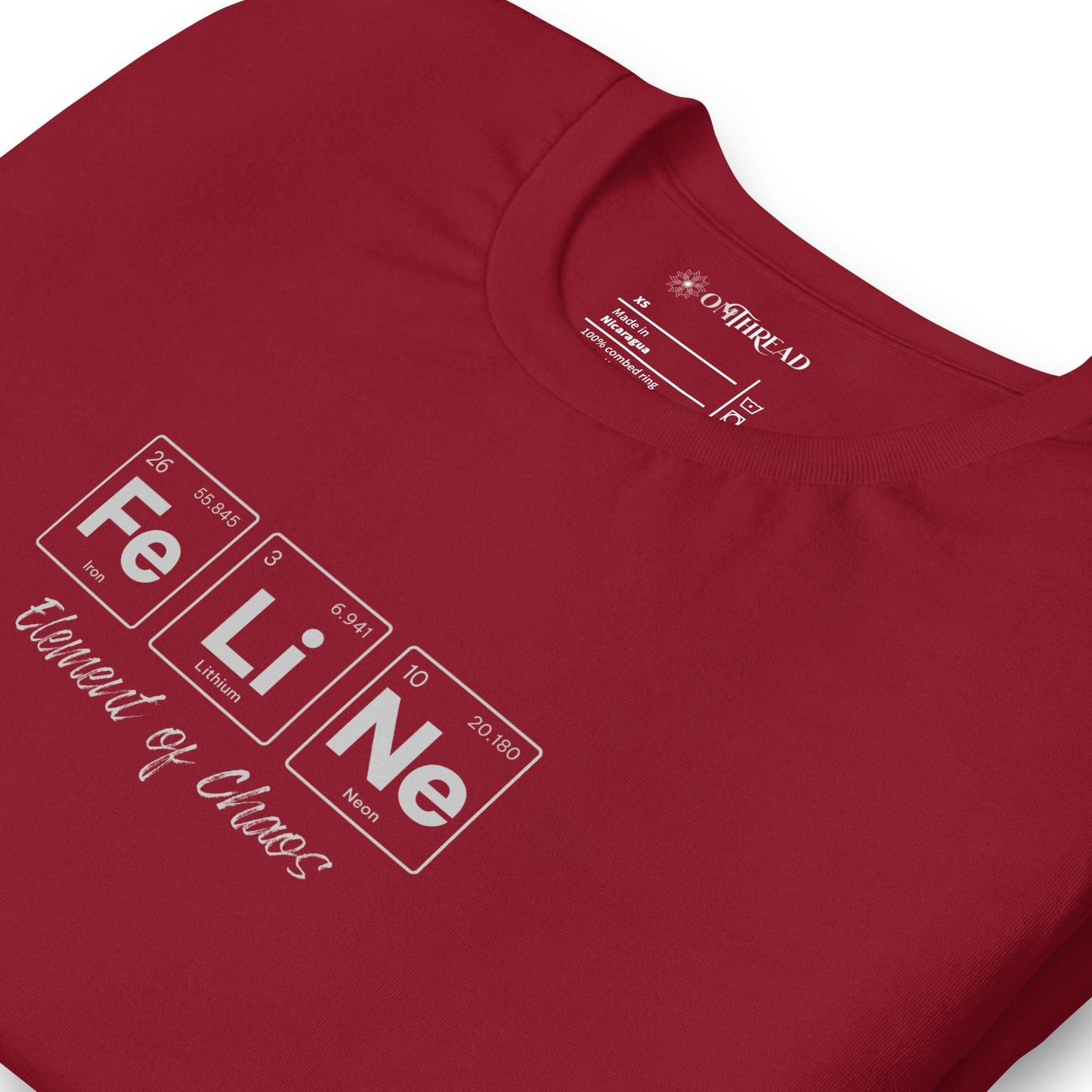 OMTHREAD FeLiNe Element of Chaos Tee | Chemistry Cat Pun Shirt | Fun Science Lover Gift