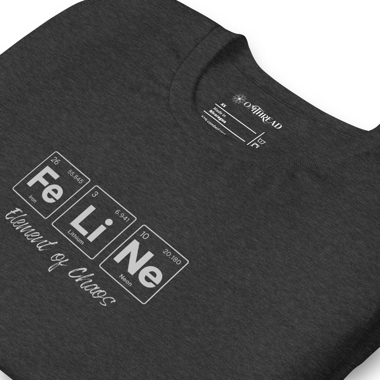 OMTHREAD FeLiNe Element of Chaos Tee | Chemistry Cat Pun Shirt | Fun Science Lover Gift