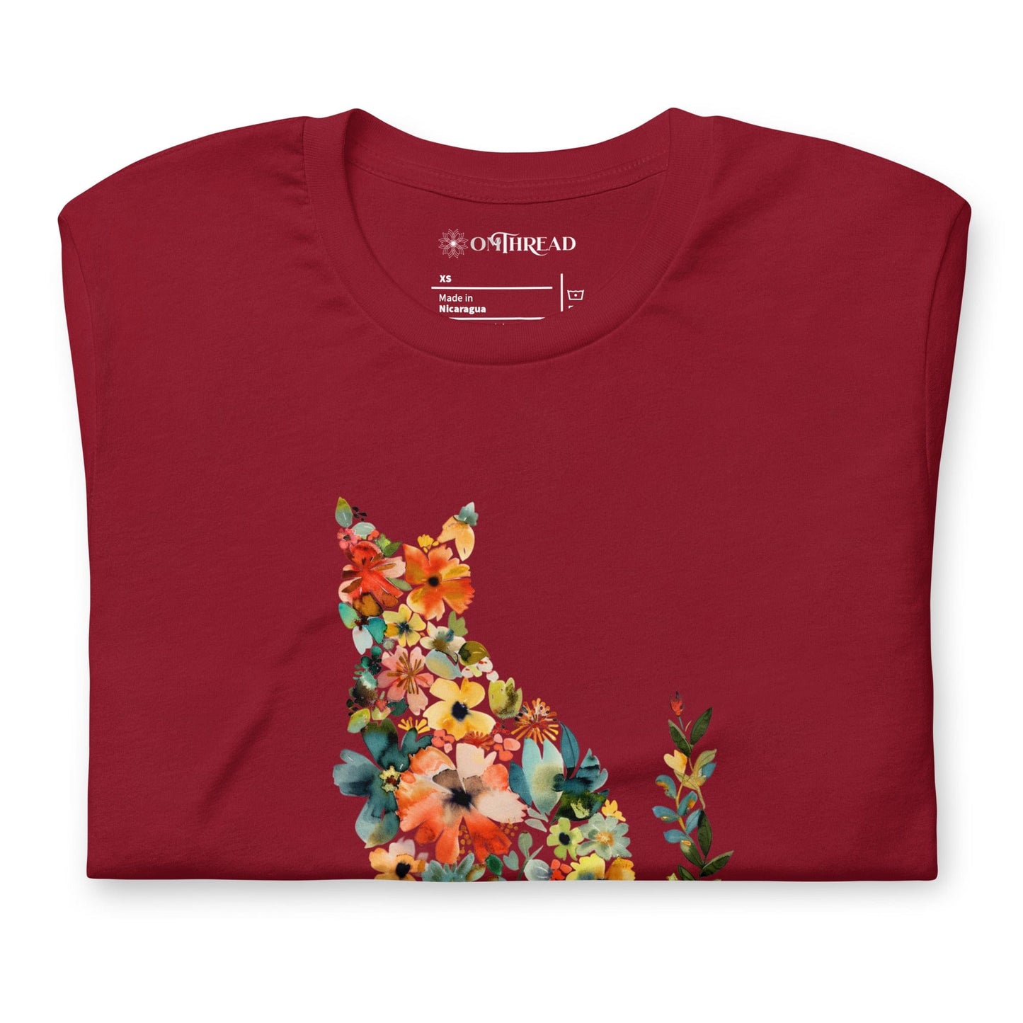 OMTHREAD Floral Cat Flower Child T-Shirt | Nature-Inspired, Spring Season Cat Lover Tee