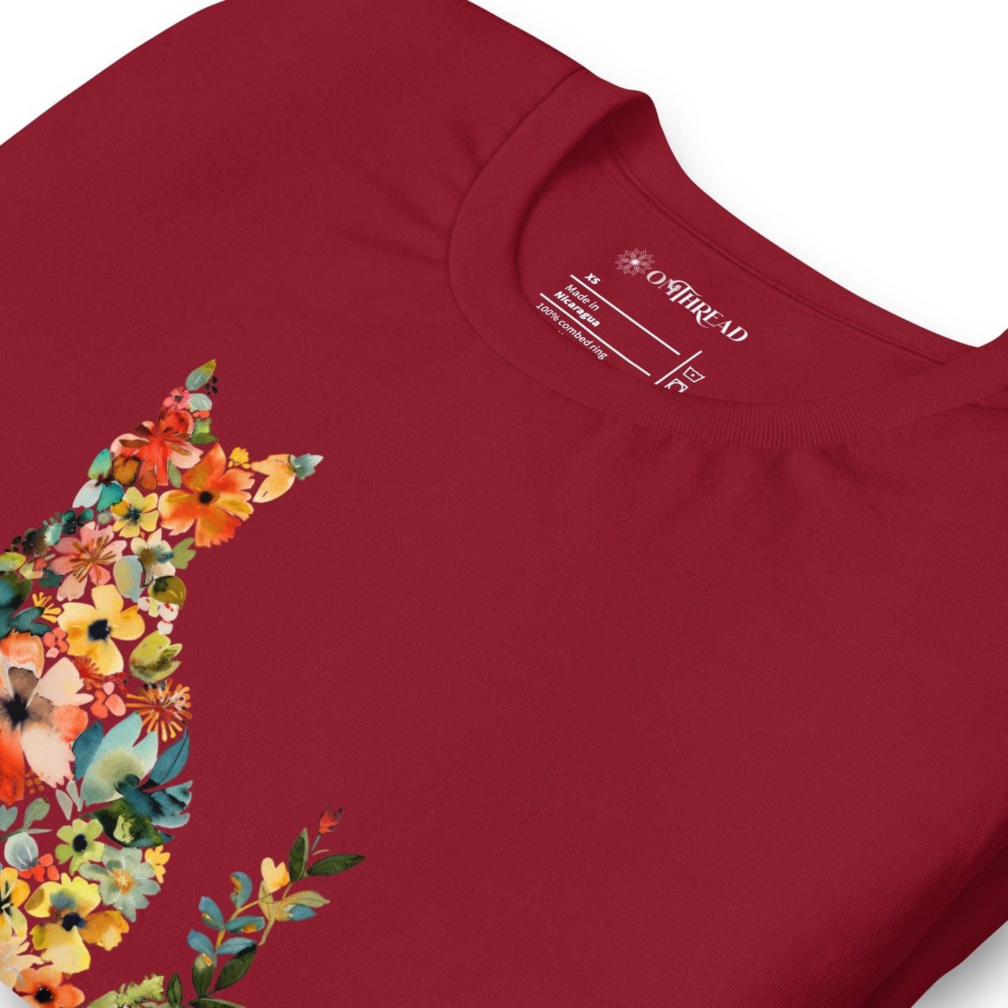 OMTHREAD Floral Cat Flower Child T-Shirt | Nature-Inspired, Spring Season Cat Lover Tee