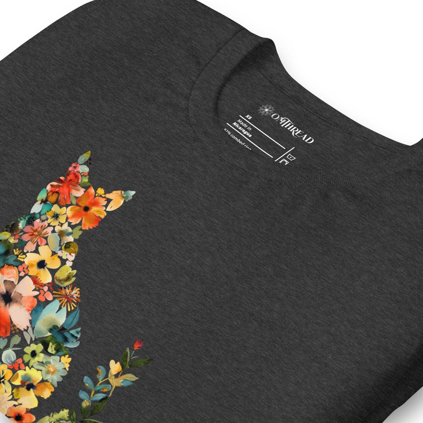 OMTHREAD Floral Cat Flower Child T-Shirt | Nature-Inspired, Spring Season Cat Lover Tee