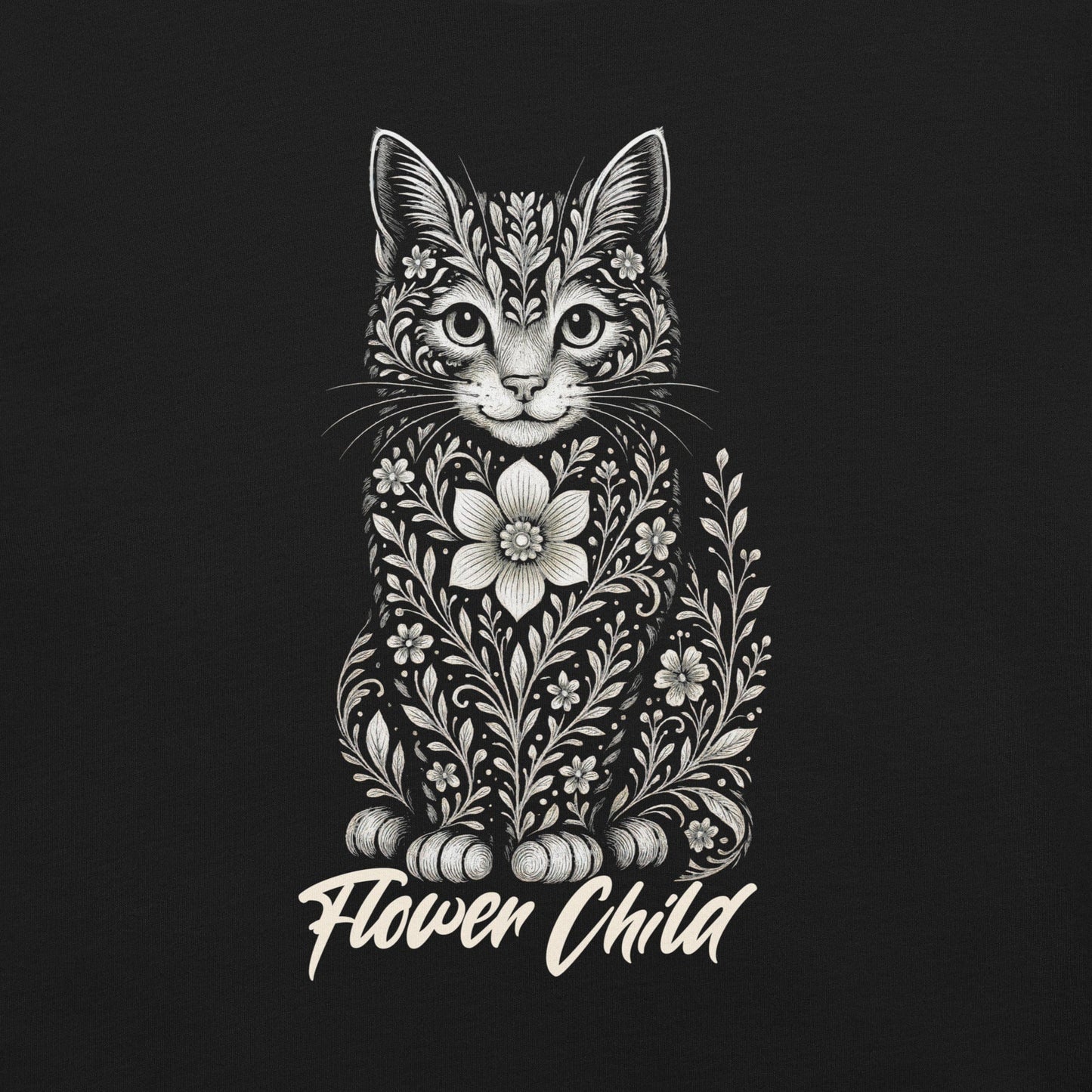OMTHREAD Flower Child Cat Shirt Hippie Floral Cat Design