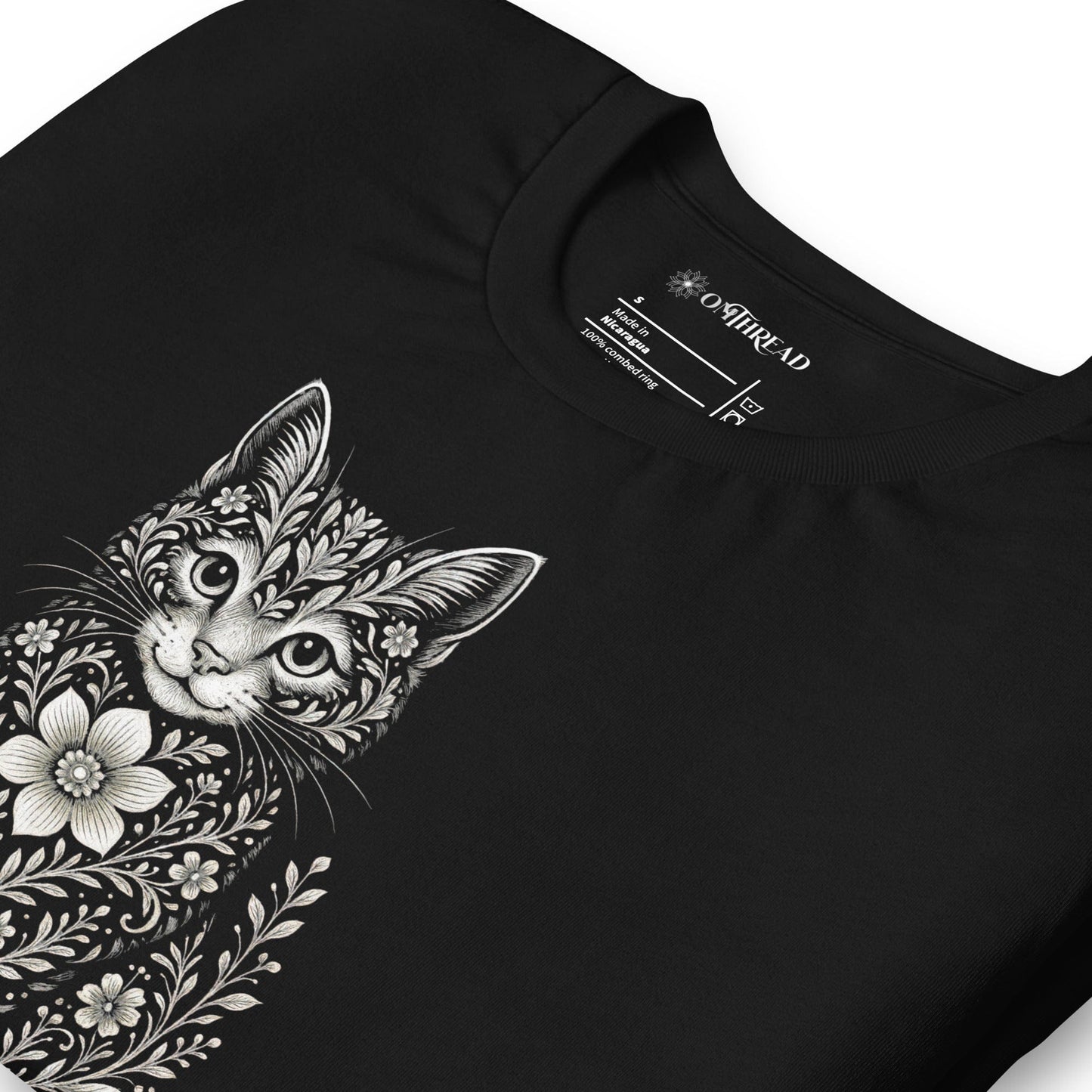 OMTHREAD Flower Child Cat Shirt Hippie Floral Cat Design