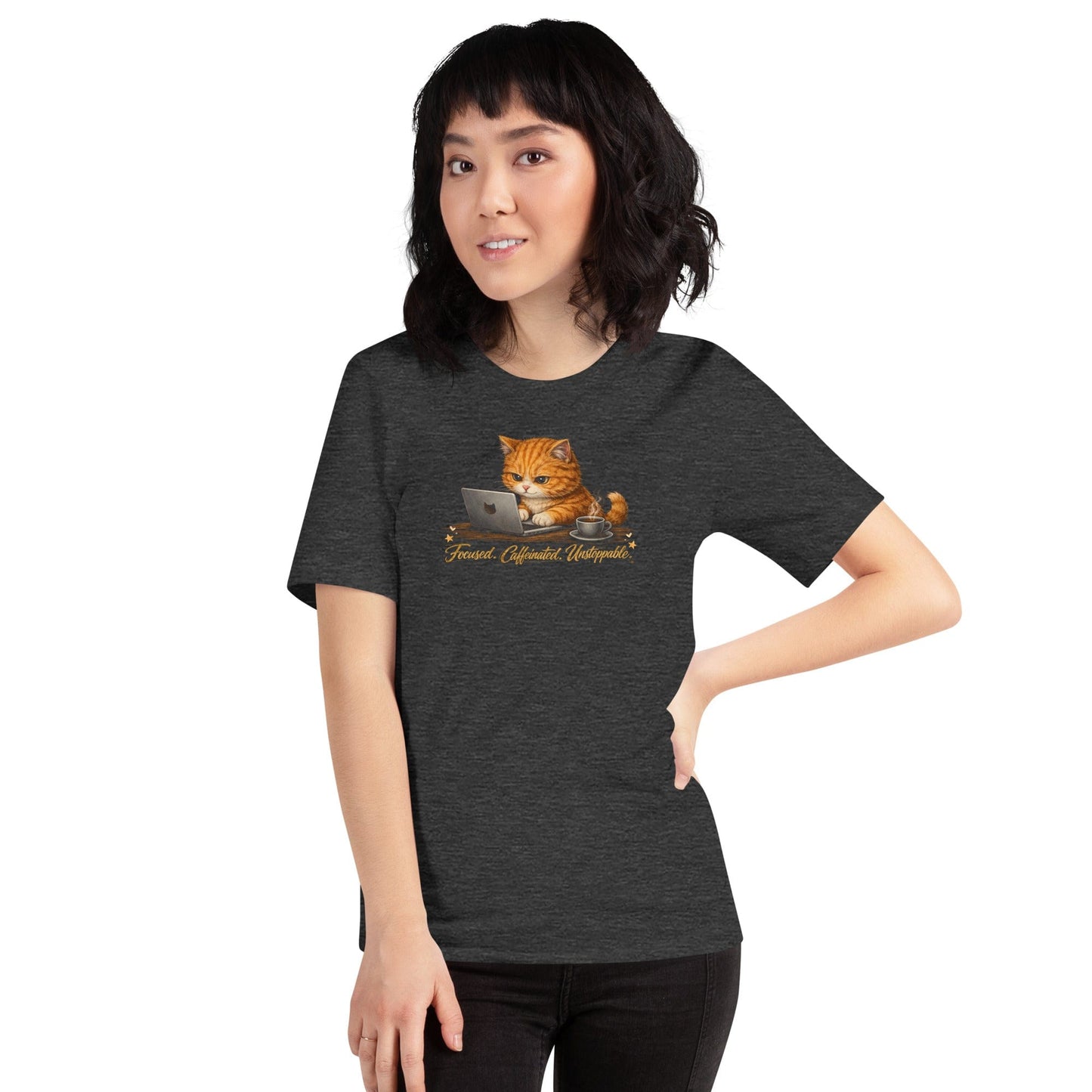 OMTHREAD Funny Orange Cat Coffee T-Shirt for Cat Lovers