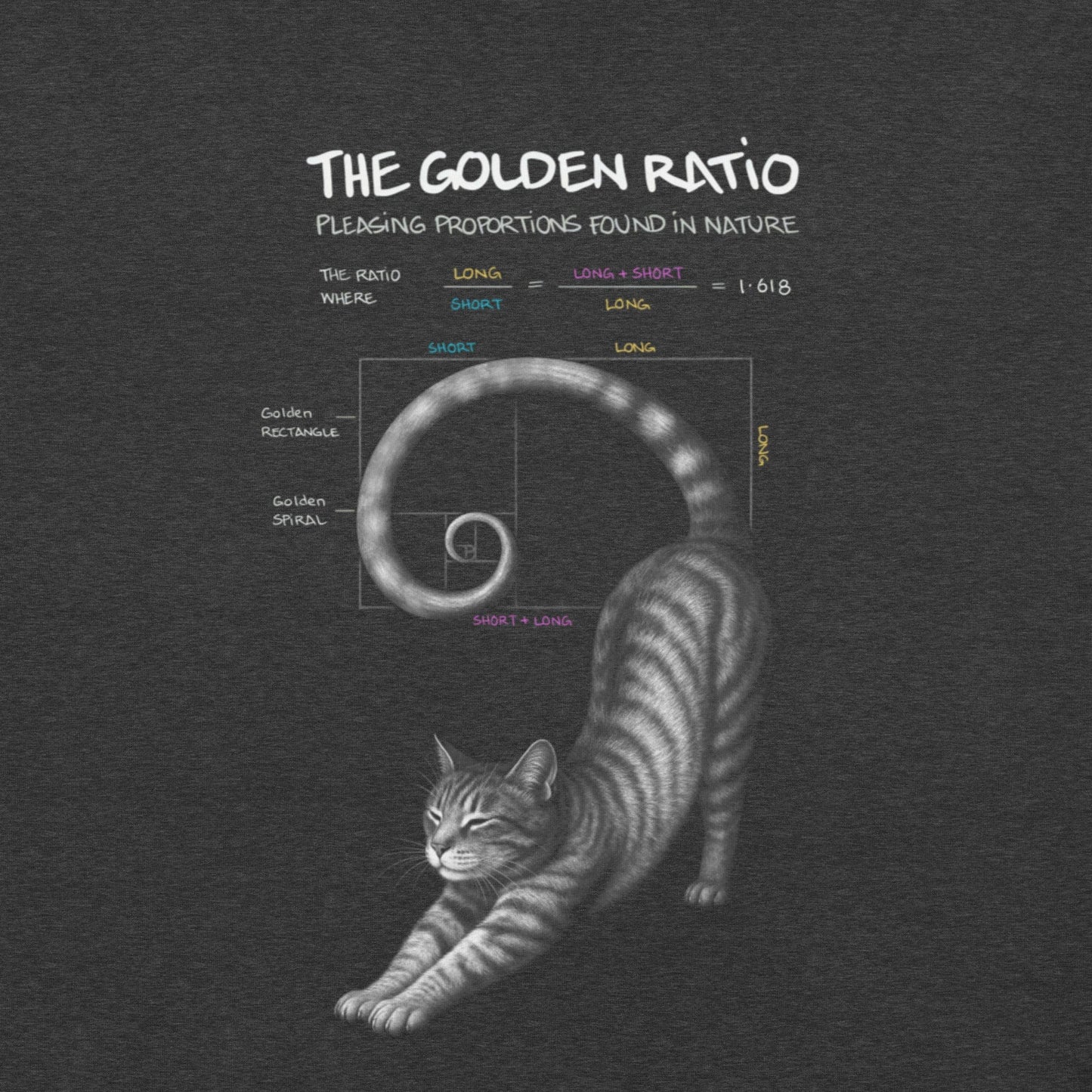 OMTHREAD Golden Ratio Cat T-Shirt for Math and Nature Lovers