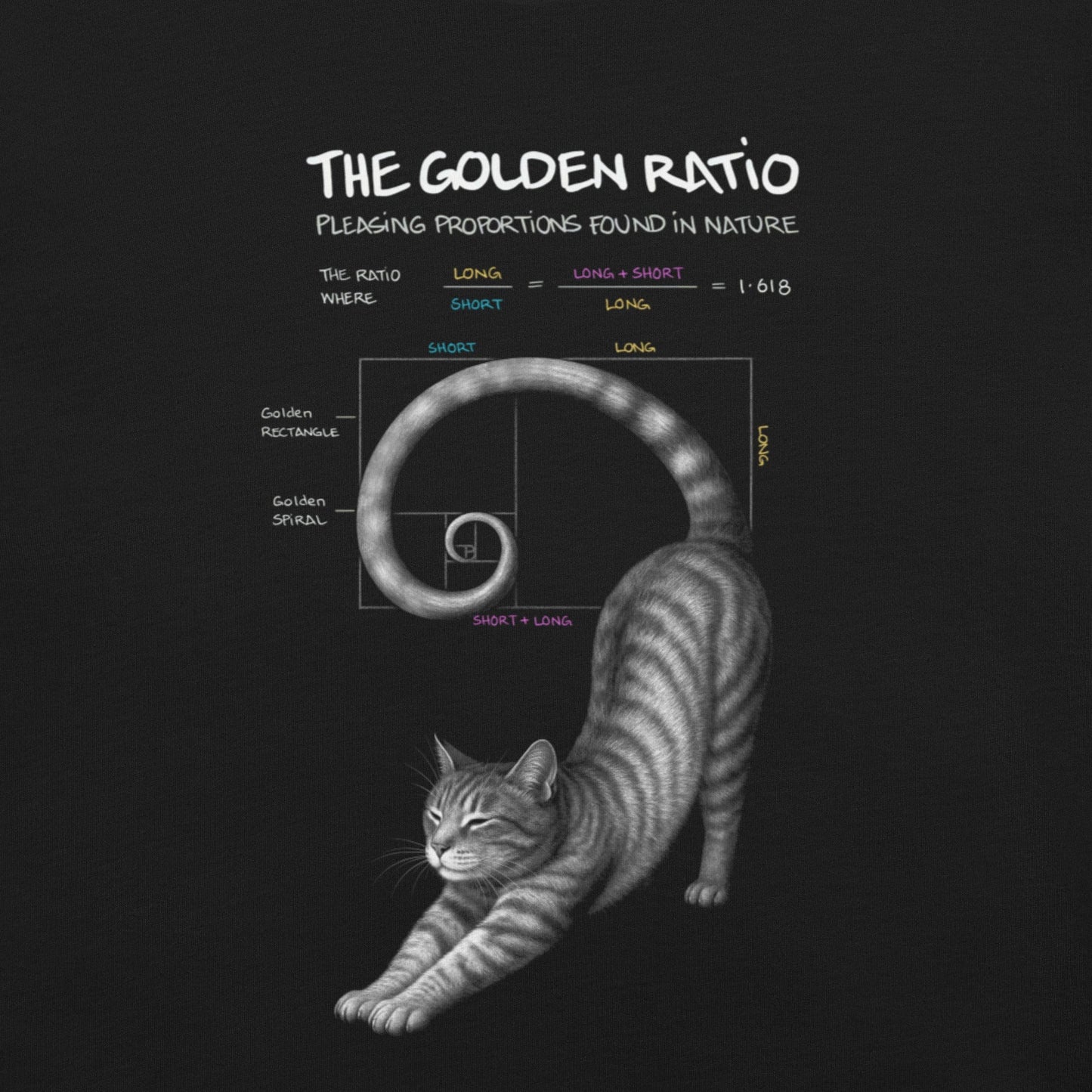OMTHREAD Golden Ratio Cat T-Shirt for Math and Nature Lovers