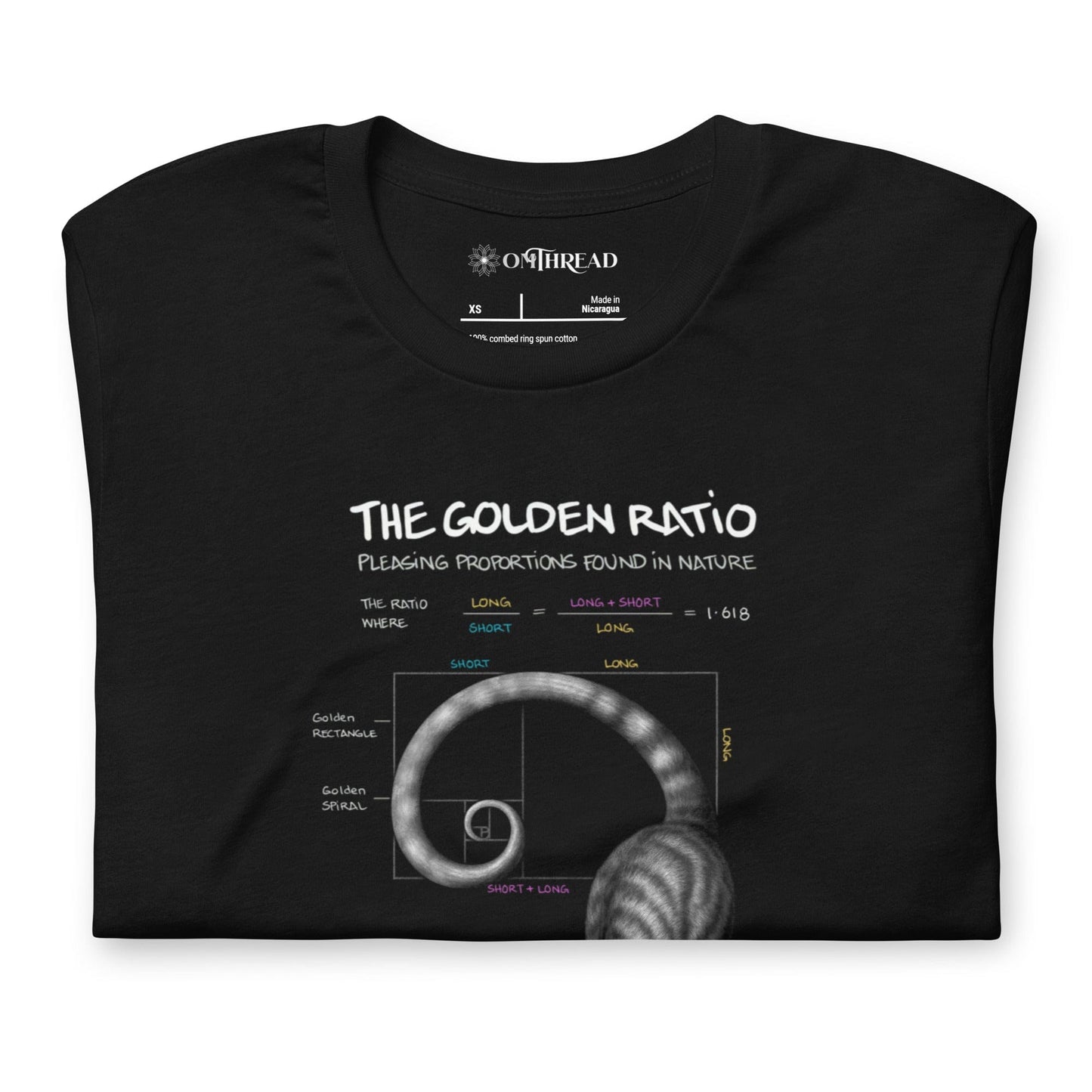 OMTHREAD Golden Ratio Cat T-Shirt for Math and Nature Lovers