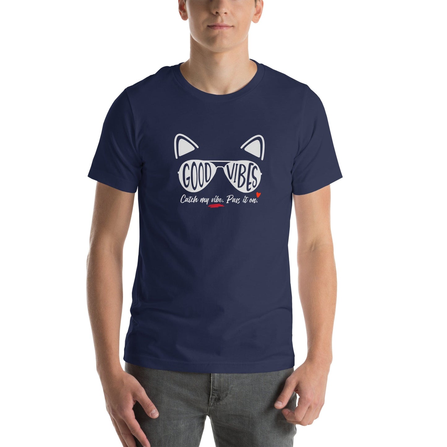 OMTHREAD Good Vibes Cat T-Shirt | Positive Energy Cat Tee | Catch My Vibe Shirt