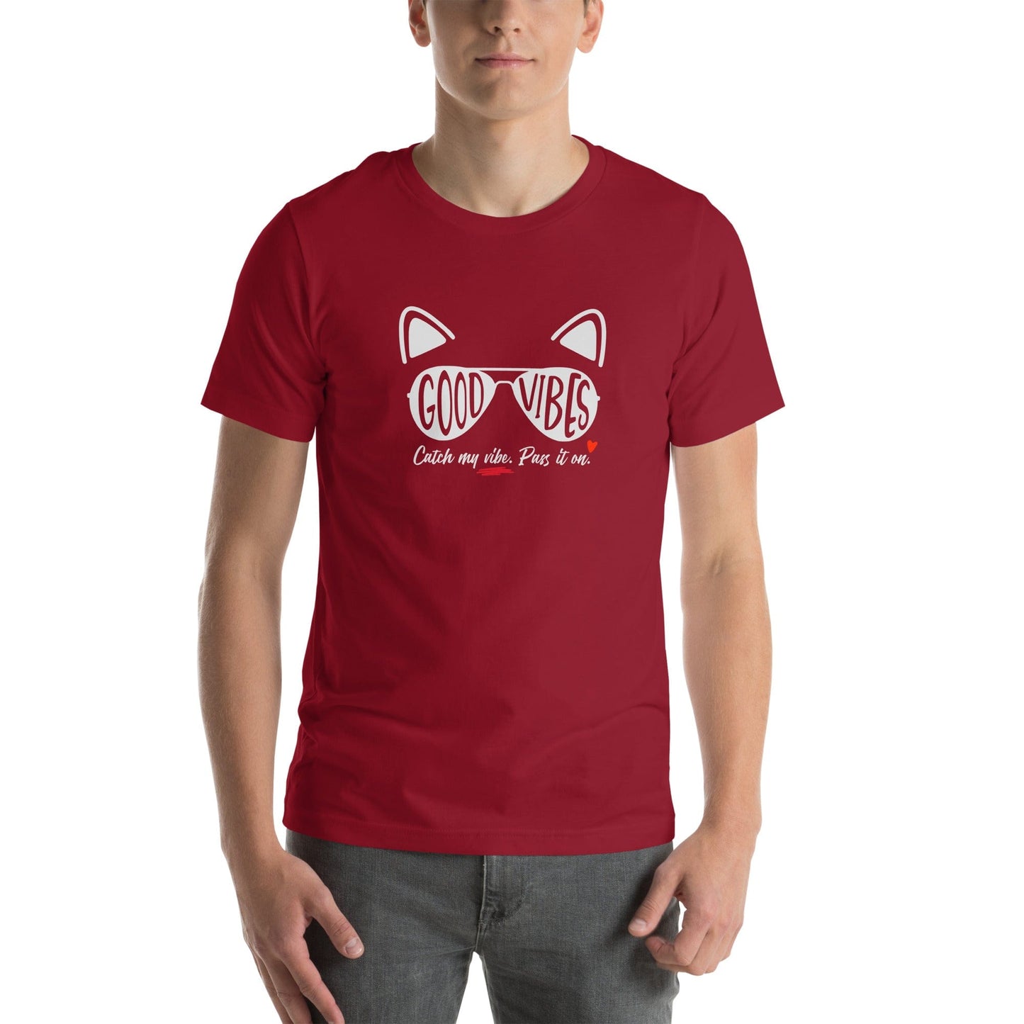 OMTHREAD Good Vibes Cat T-Shirt | Positive Energy Cat Tee | Catch My Vibe Shirt