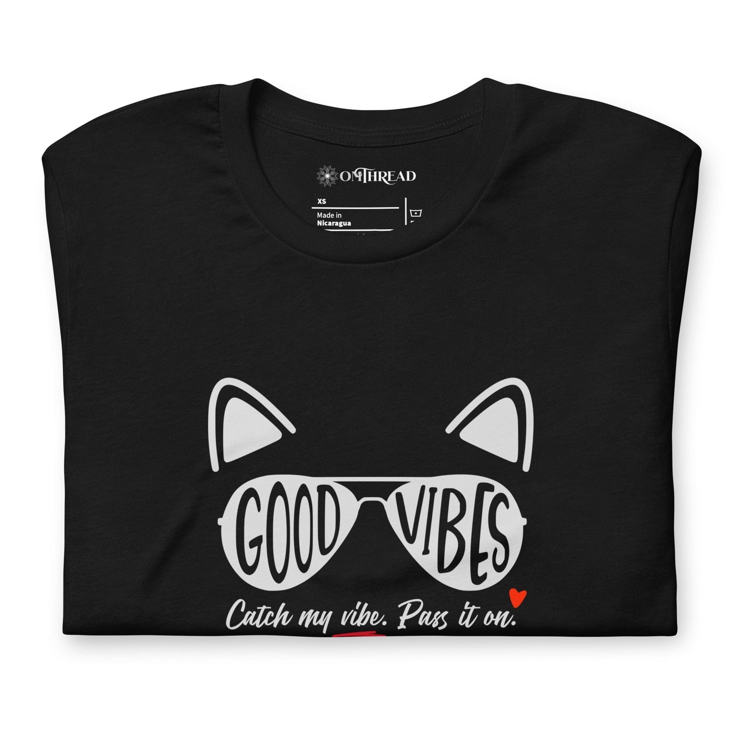 OMTHREAD Good Vibes Cat T-Shirt | Positive Energy Cat Tee | Catch My Vibe Shirt
