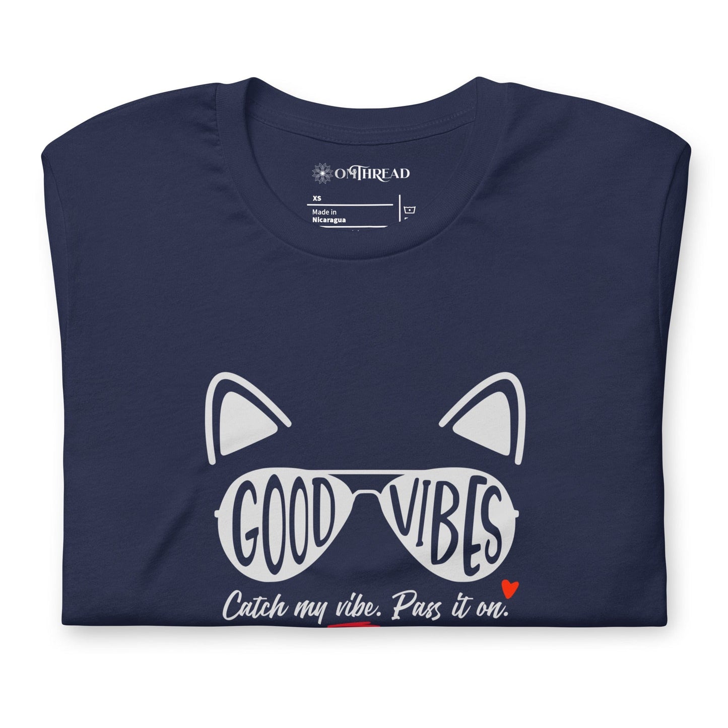 OMTHREAD Good Vibes Cat T-Shirt | Positive Energy Cat Tee | Catch My Vibe Shirt