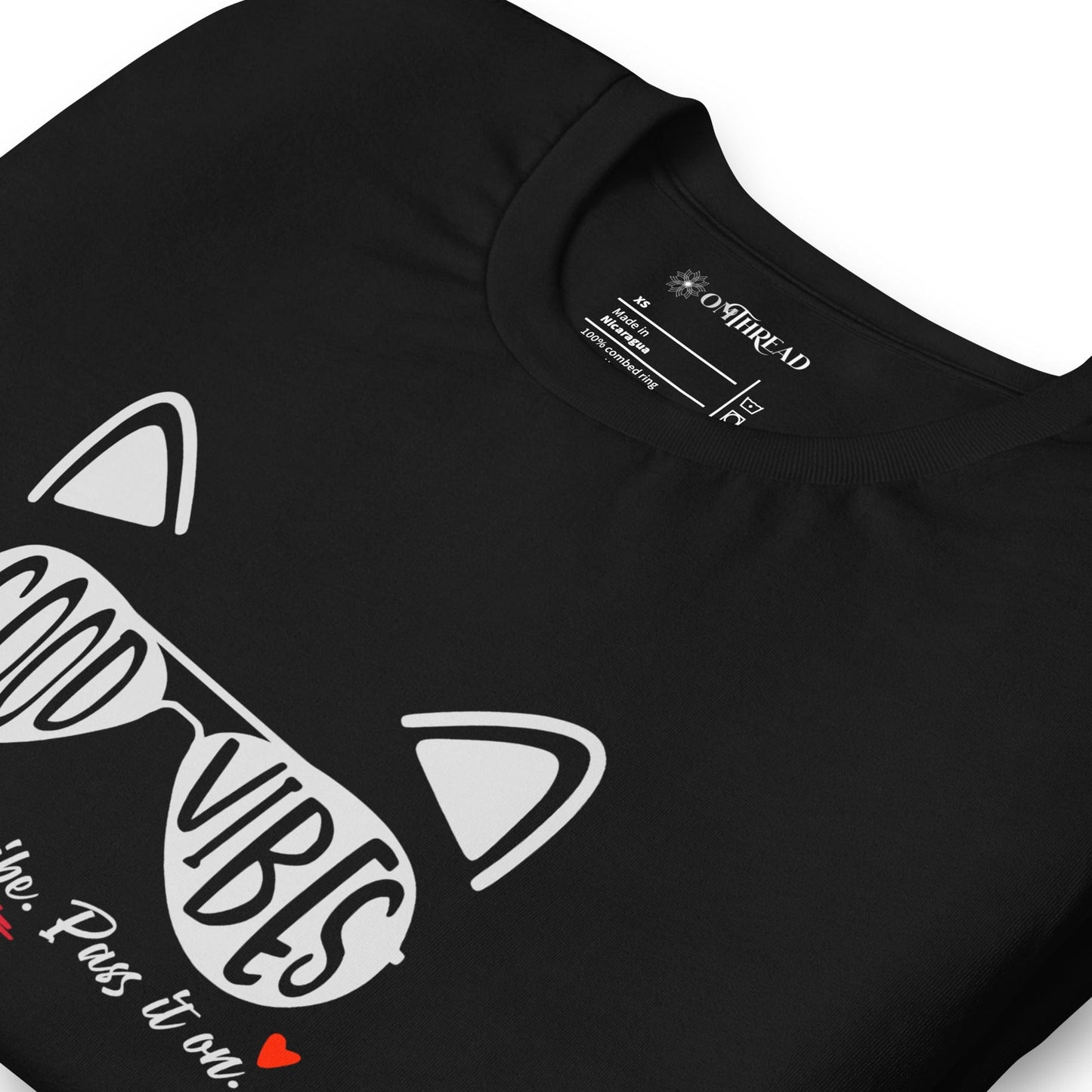 OMTHREAD Good Vibes Cat T-Shirt | Positive Energy Cat Tee | Catch My Vibe Shirt