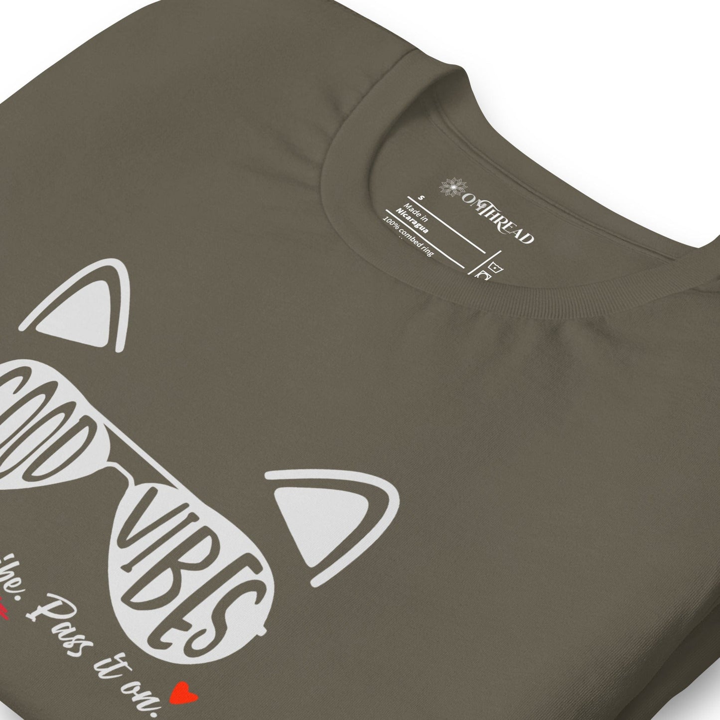 OMTHREAD Good Vibes Cat T-Shirt | Positive Energy Cat Tee | Catch My Vibe Shirt