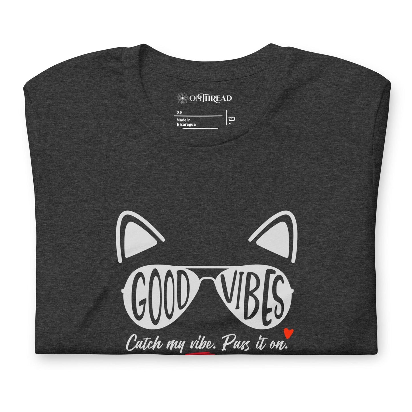 OMTHREAD Good Vibes Cat T-Shirt | Positive Energy Cat Tee | Catch My Vibe Shirt
