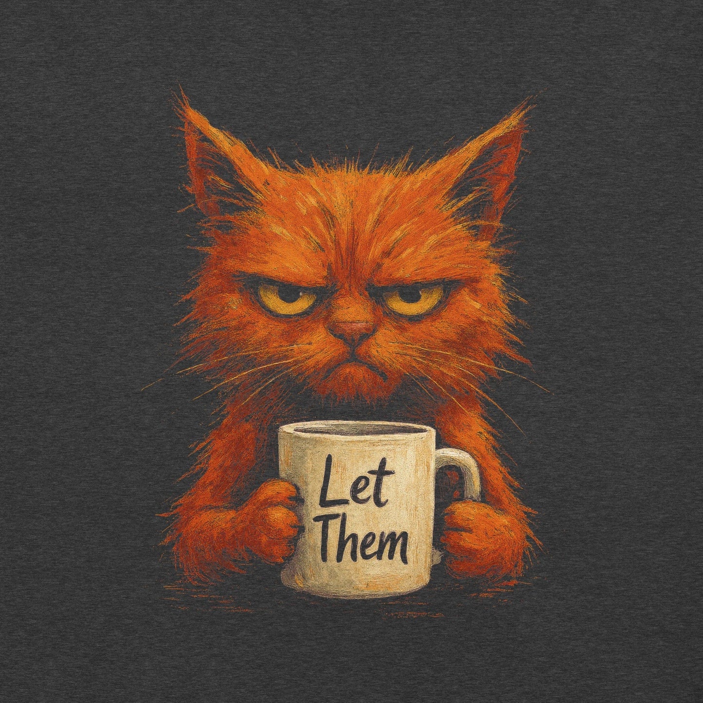 OMTHREAD Grumpy Cat Let Them Mug T-Shirt, Funny Orange Cat Tee, Moody Cat Coffee Shirt