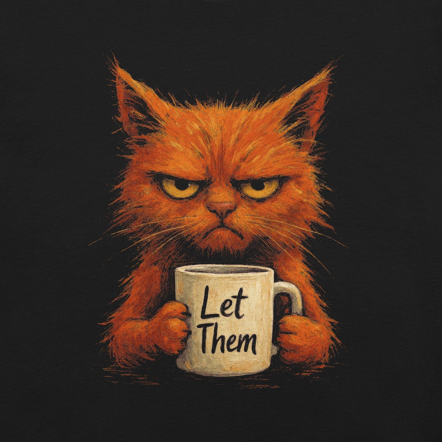 OMTHREAD Grumpy Cat Let Them Mug T-Shirt, Funny Orange Cat Tee, Moody Cat Coffee Shirt