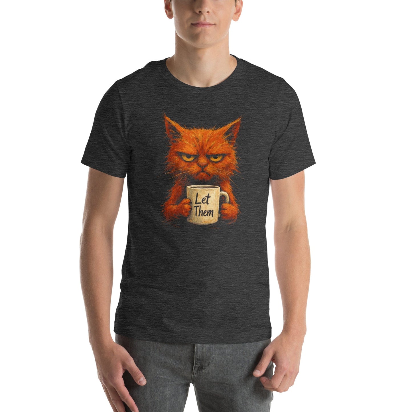 OMTHREAD Grumpy Cat Let Them Mug T-Shirt, Funny Orange Cat Tee, Moody Cat Coffee Shirt