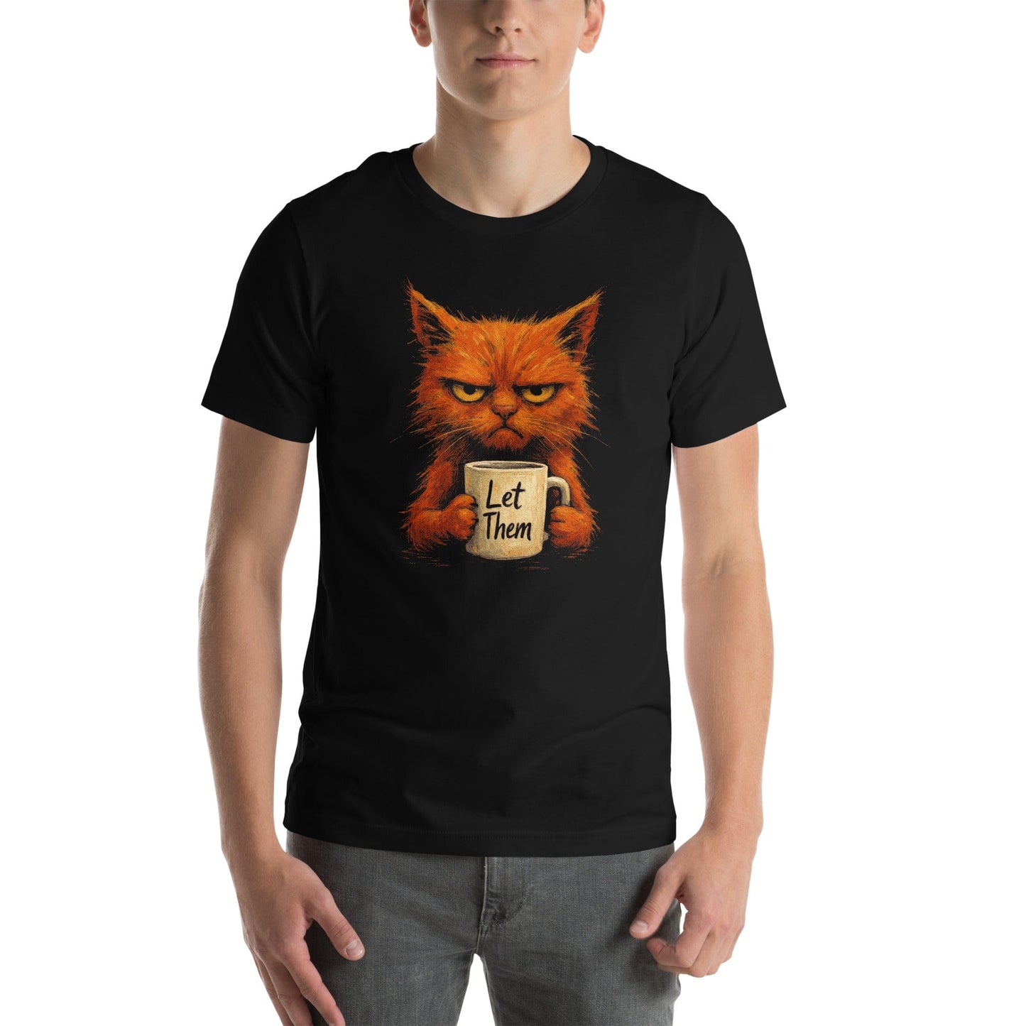 OMTHREAD Grumpy Cat Let Them Mug T-Shirt, Funny Orange Cat Tee, Moody Cat Coffee Shirt
