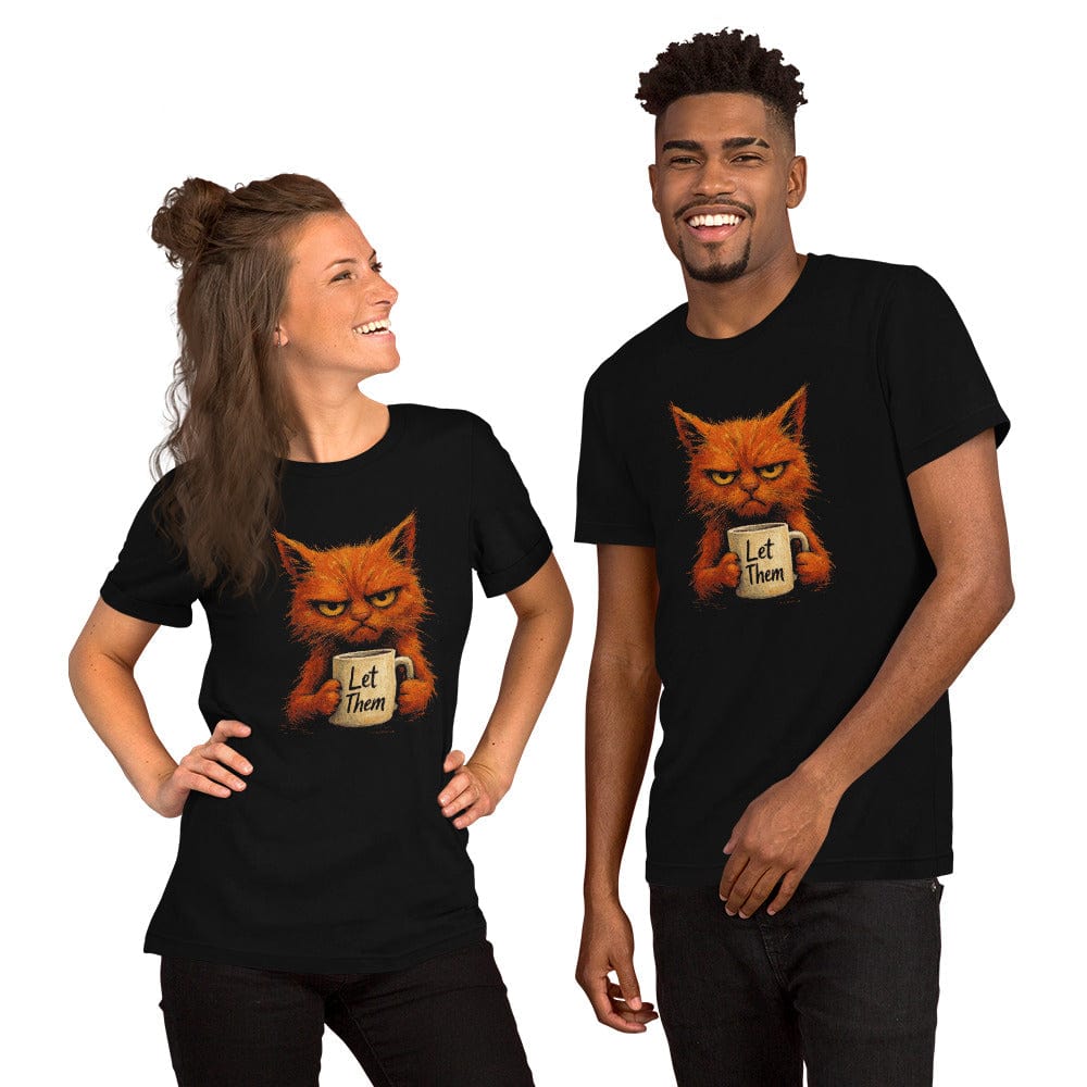 OMTHREAD Grumpy Cat Let Them Mug T-Shirt, Funny Orange Cat Tee, Moody Cat Coffee Shirt