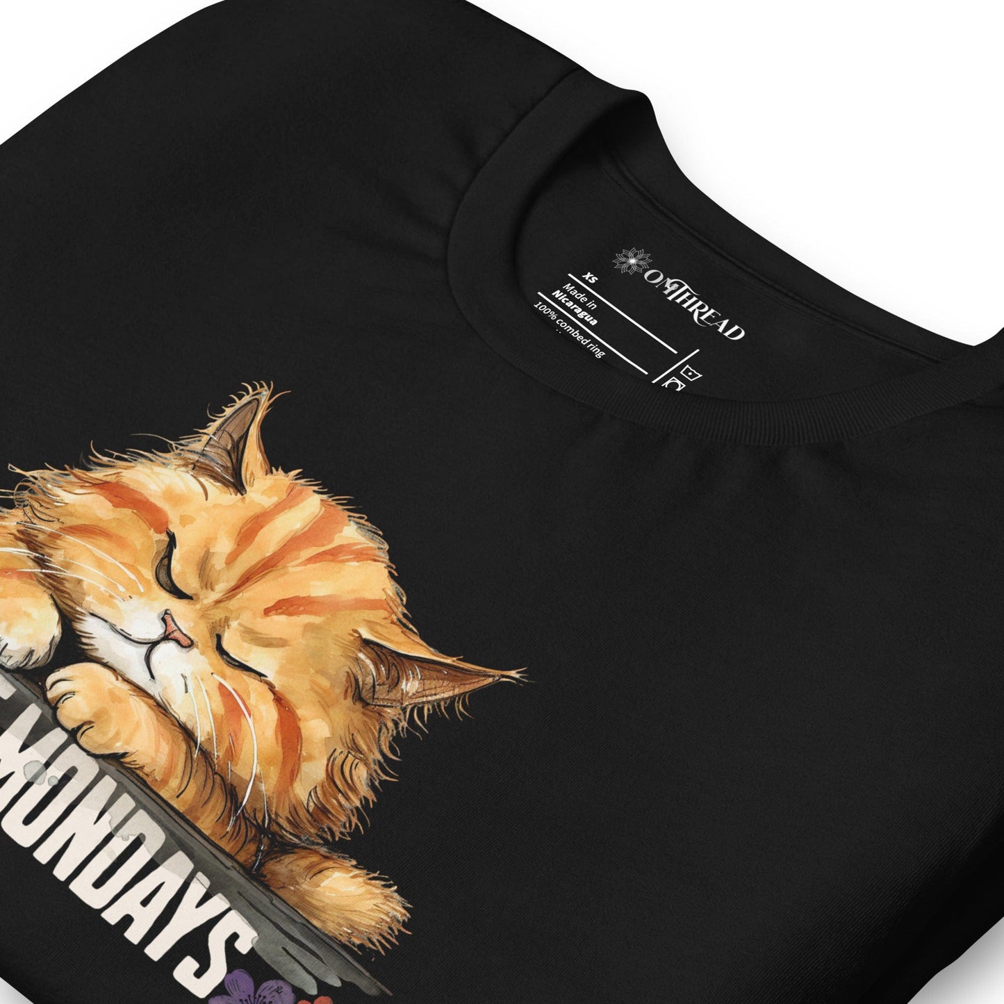 OMTHREAD Hate Mondays Cat T-Shirt | Funny Lazy Cat Graphic Tee for Pet Lovers