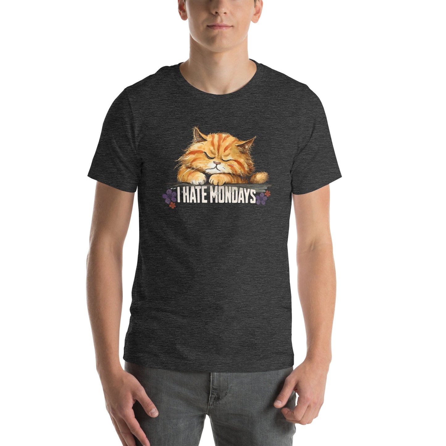 OMTHREAD Hate Mondays Cat T-Shirt | Funny Lazy Cat Graphic Tee for Pet Lovers