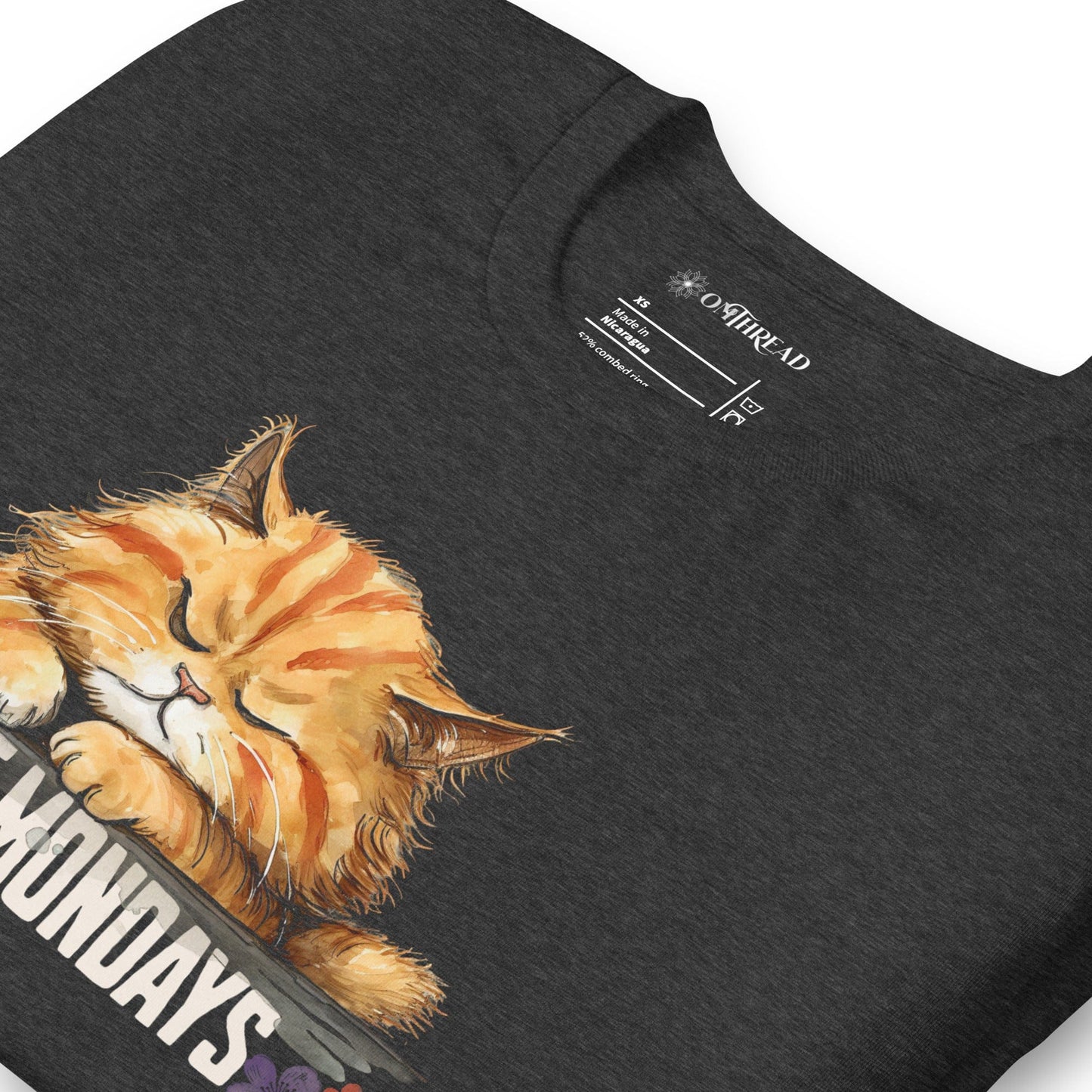 OMTHREAD Hate Mondays Cat T-Shirt | Funny Lazy Cat Graphic Tee for Pet Lovers