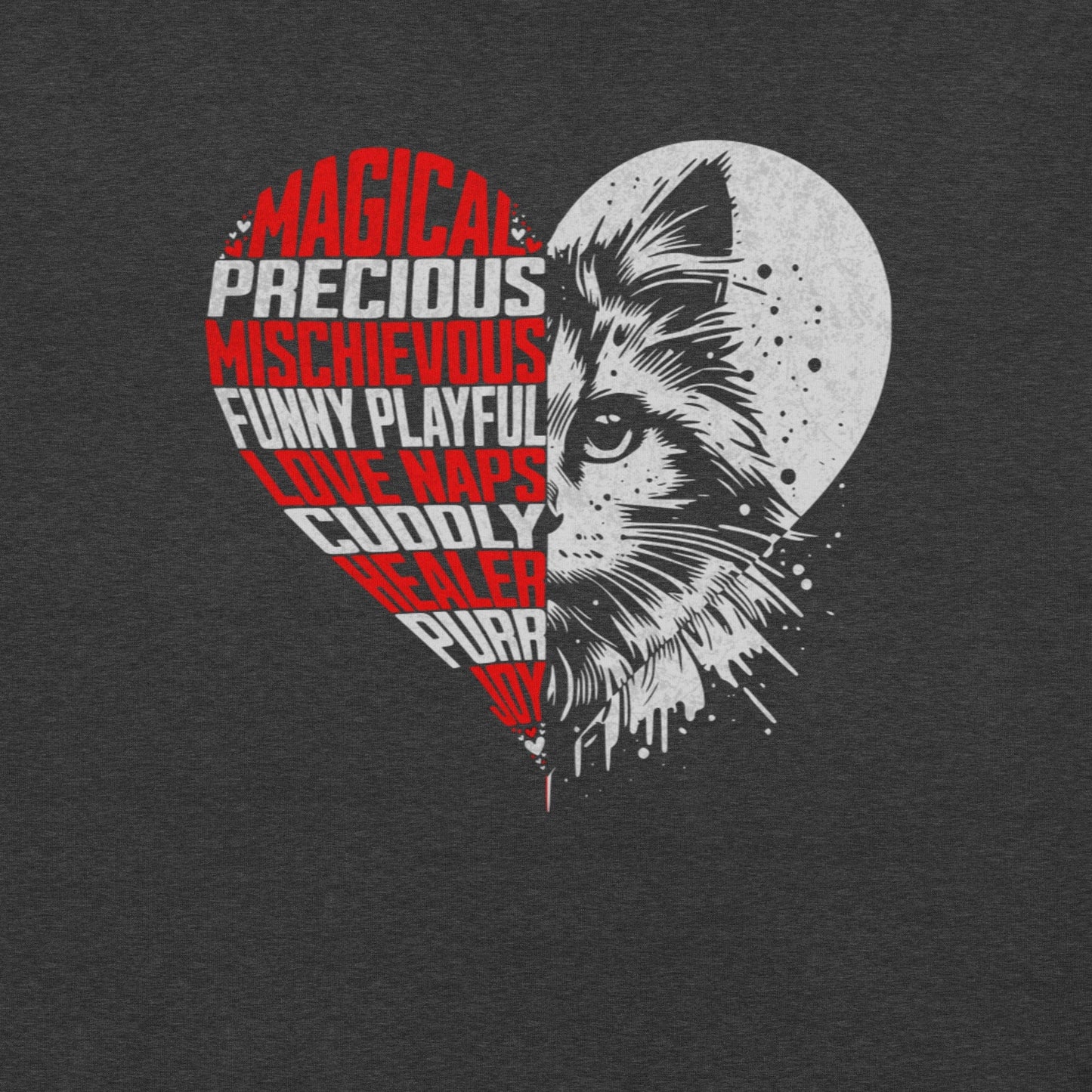OMTHREAD Heart Cat Word Art T-Shirt, Cute Cat Lover Shirt, Gift for Cat Moms and Dads